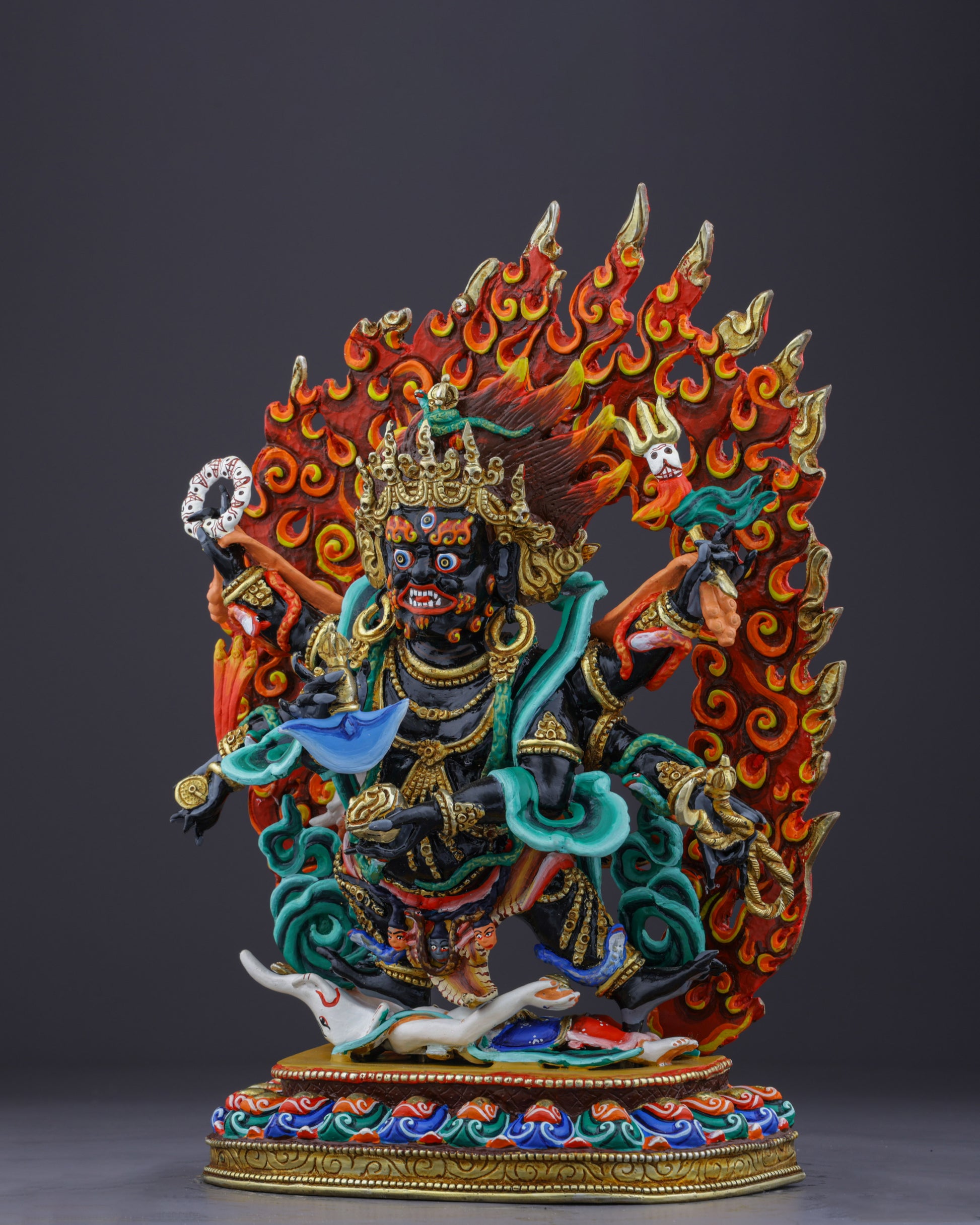 Blazing Protector of the Dharma | Handcrafted Nepalese Six-Armed Mahakala Statue - Authentic Handcrafted Statue