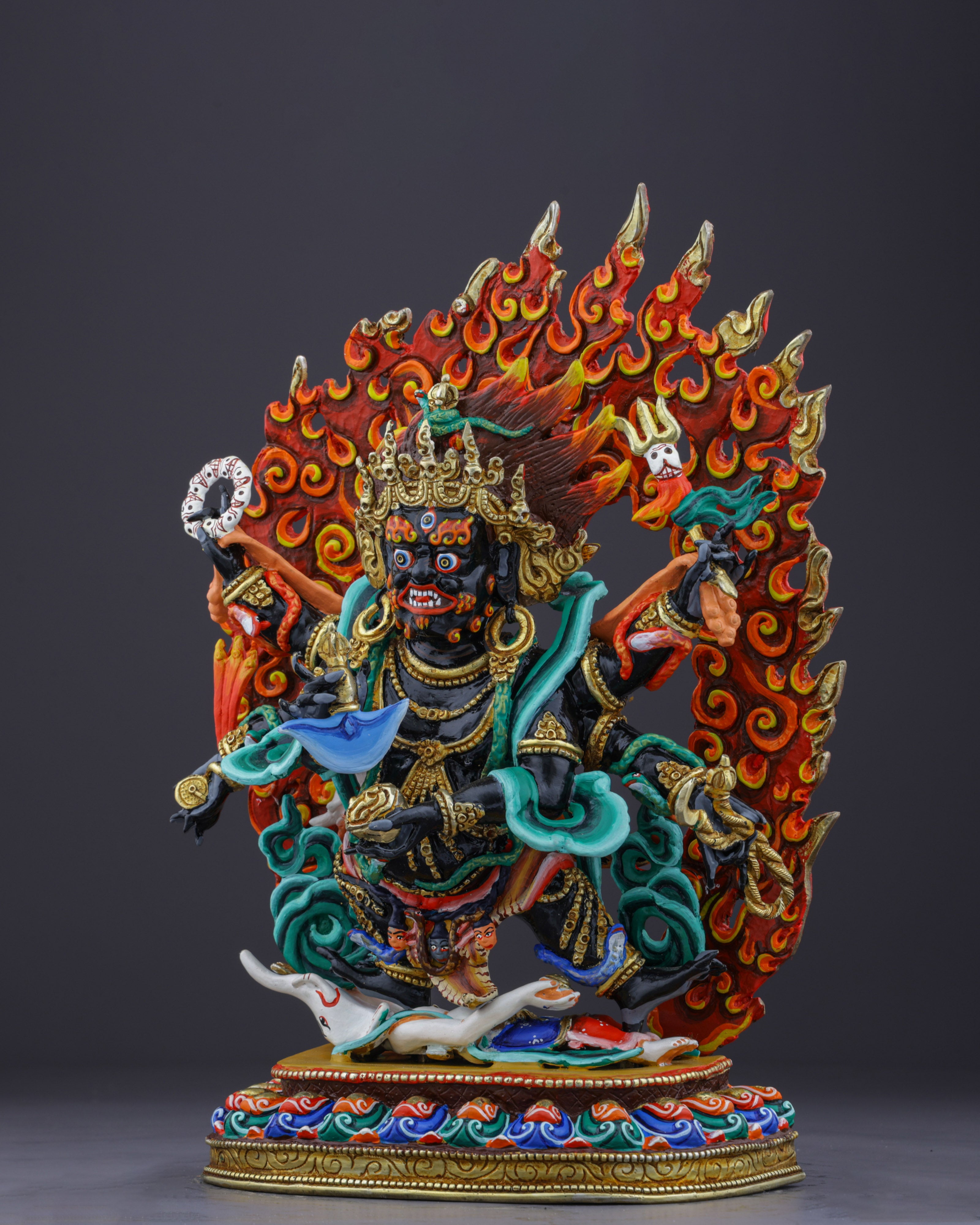 Blazing Protector of the Dharma | Handcrafted Nepalese Six-Armed Mahakala Statue