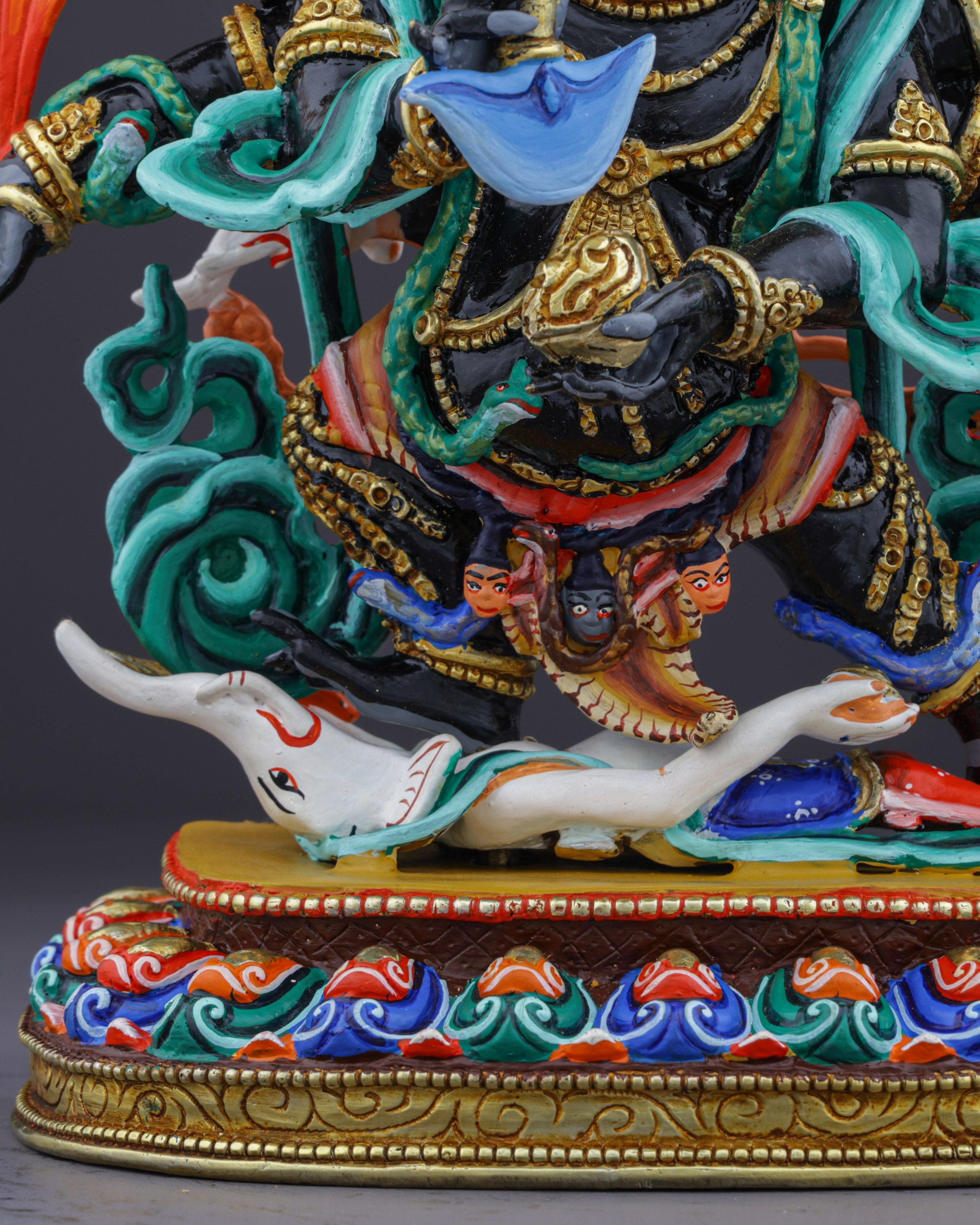 Blazing Protector of the Dharma | Handcrafted Nepalese Six-Armed Mahakala Statue