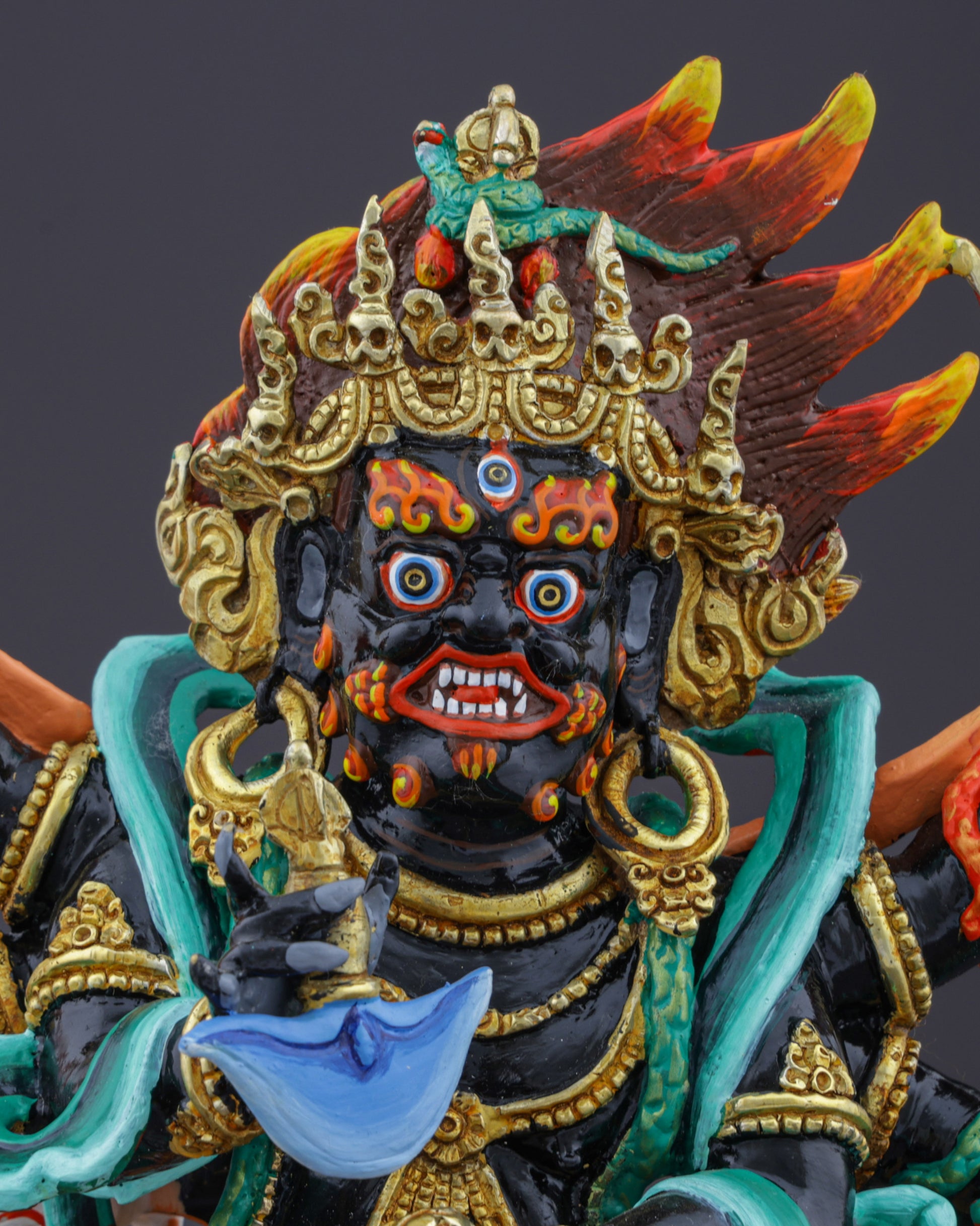 Blazing Protector of the Dharma | Handcrafted Nepalese Six-Armed Mahakala Statue - Authentic Handcrafted Statue