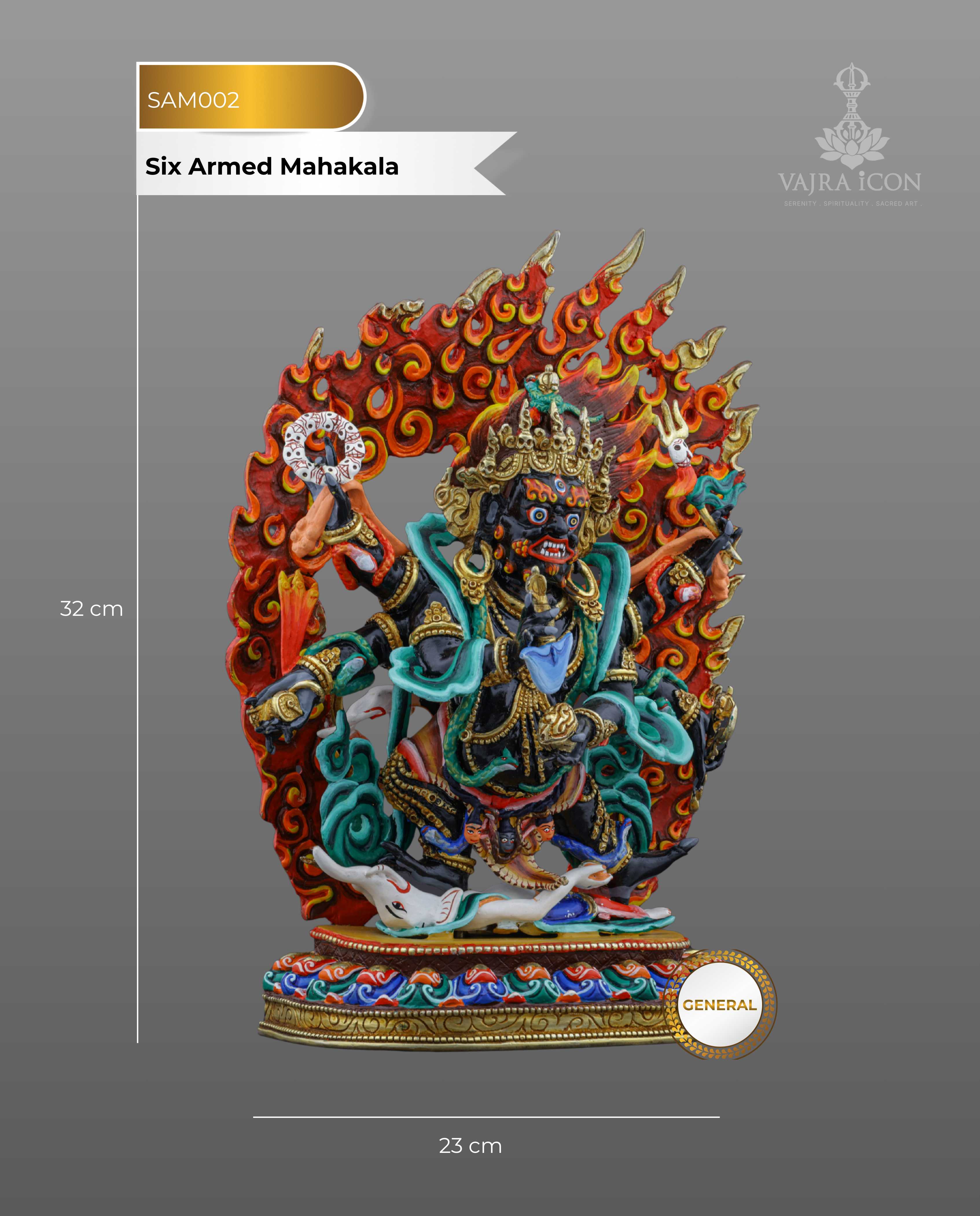 Blazing Protector of the Dharma | Handcrafted Nepalese Six-Armed Mahakala Statue