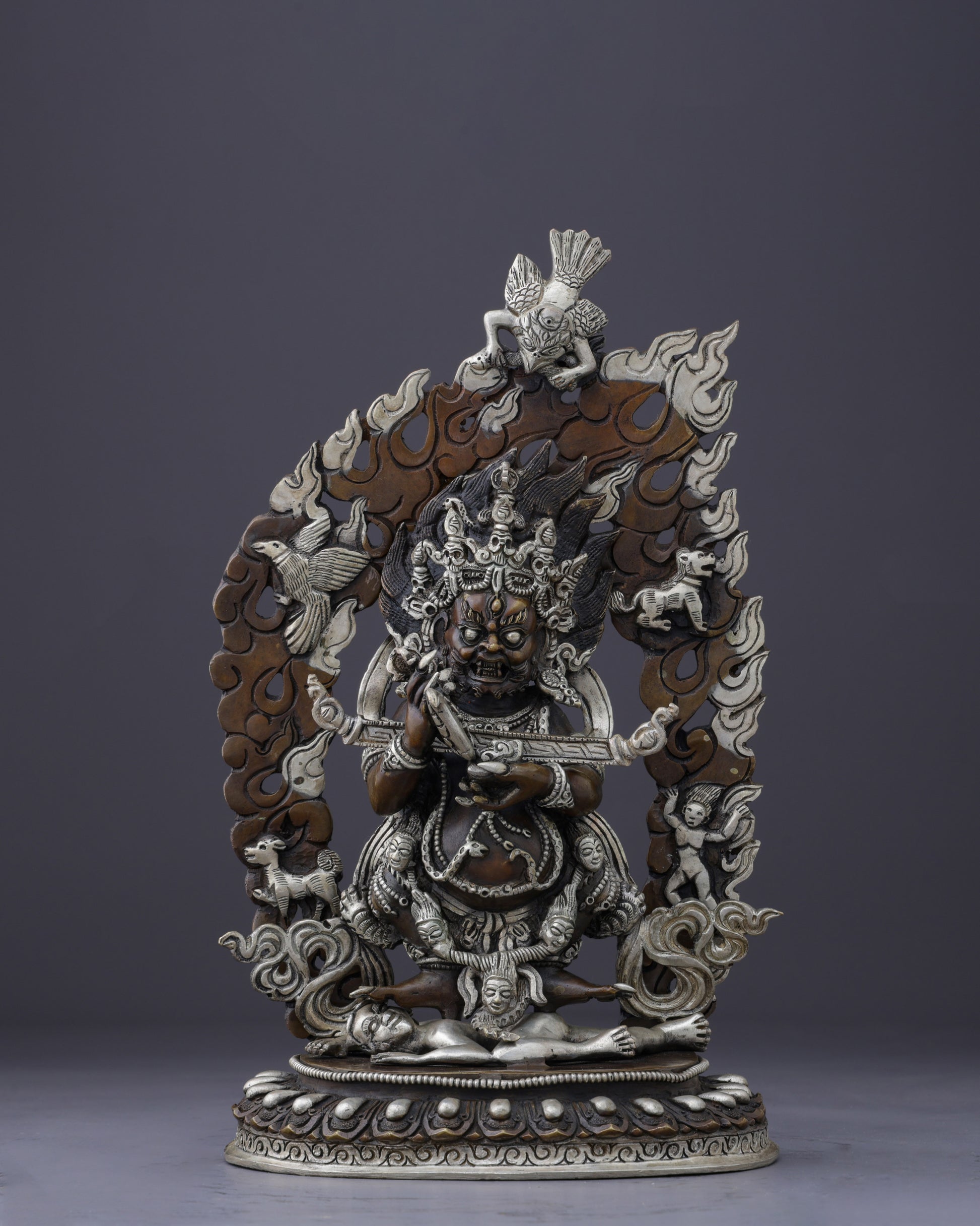 Fierce Protector of the Sacred Path | Handcrafted Oxidized Sakya Mahakala Statue - Authentic Handcrafted Statue