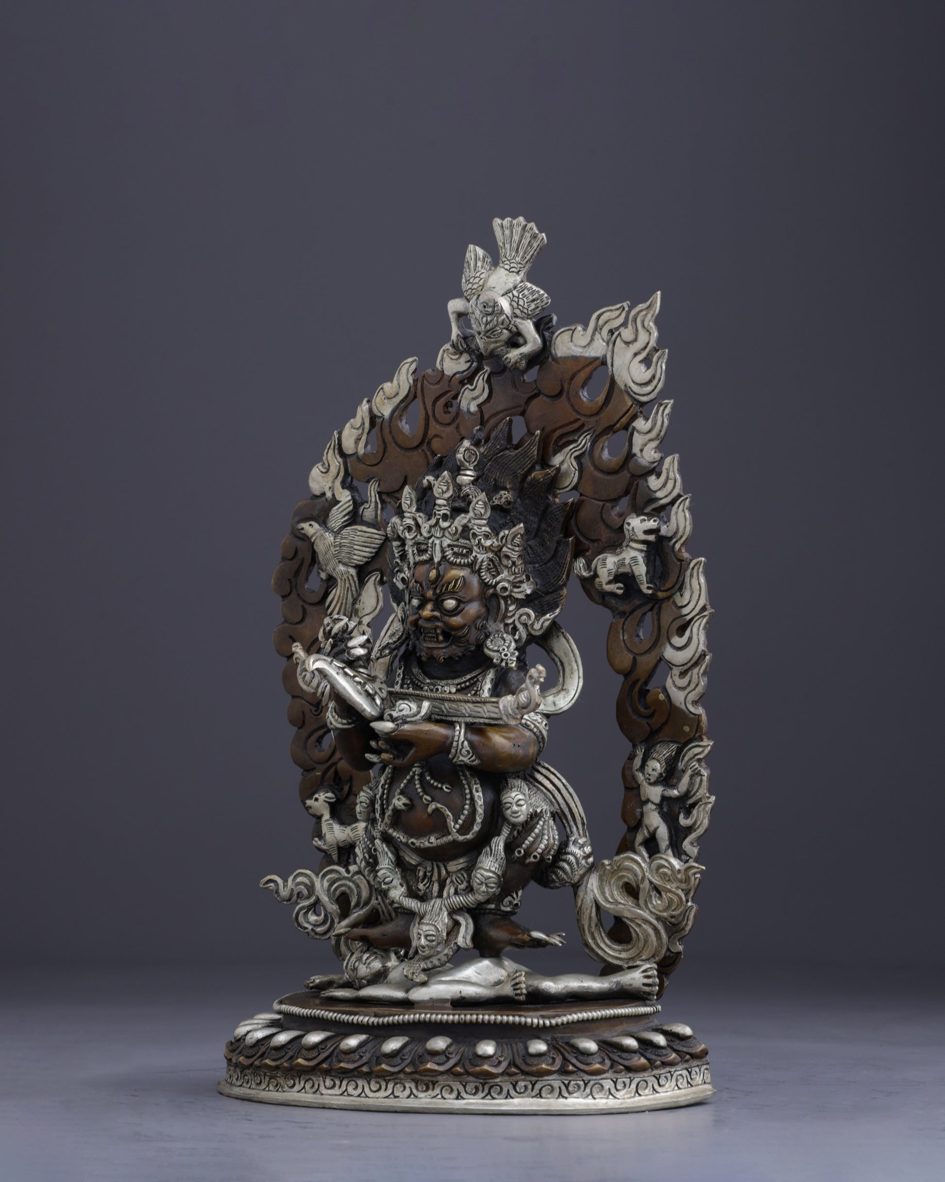 Fierce Protector of the Sacred Path | Handcrafted Oxidized Sakya Mahakala Statue - Authentic Handcrafted Statue