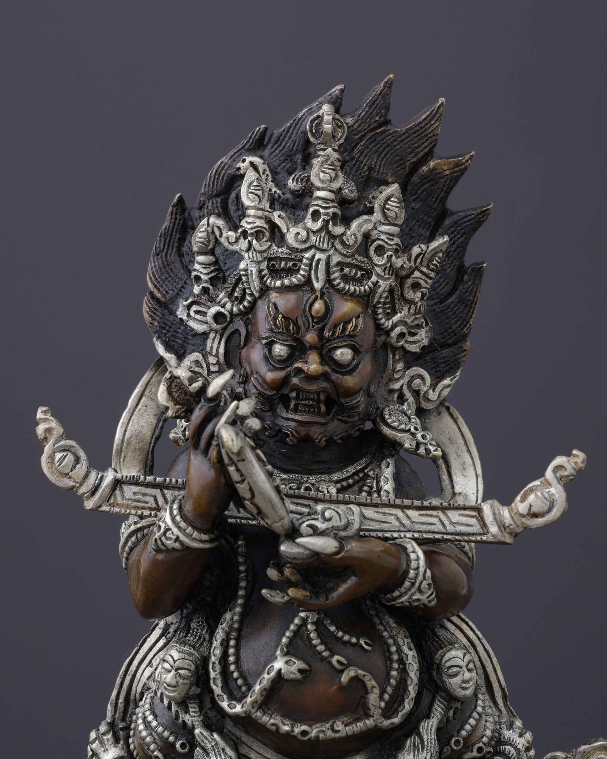 Fierce Protector of the Sacred Path | Handcrafted Oxidized Sakya Mahakala Statue - Authentic Handcrafted Statue