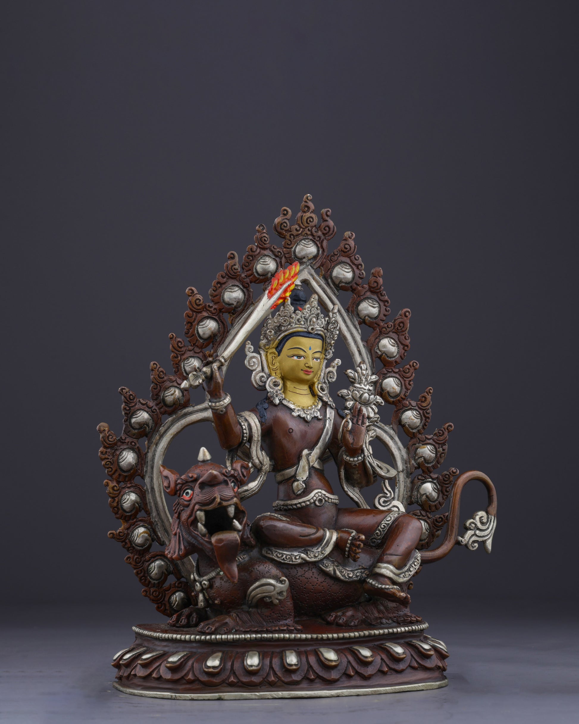The Majestic Simhanada Manjushri | A Divine Guardian of Wisdom - Authentic Handcrafted Statue