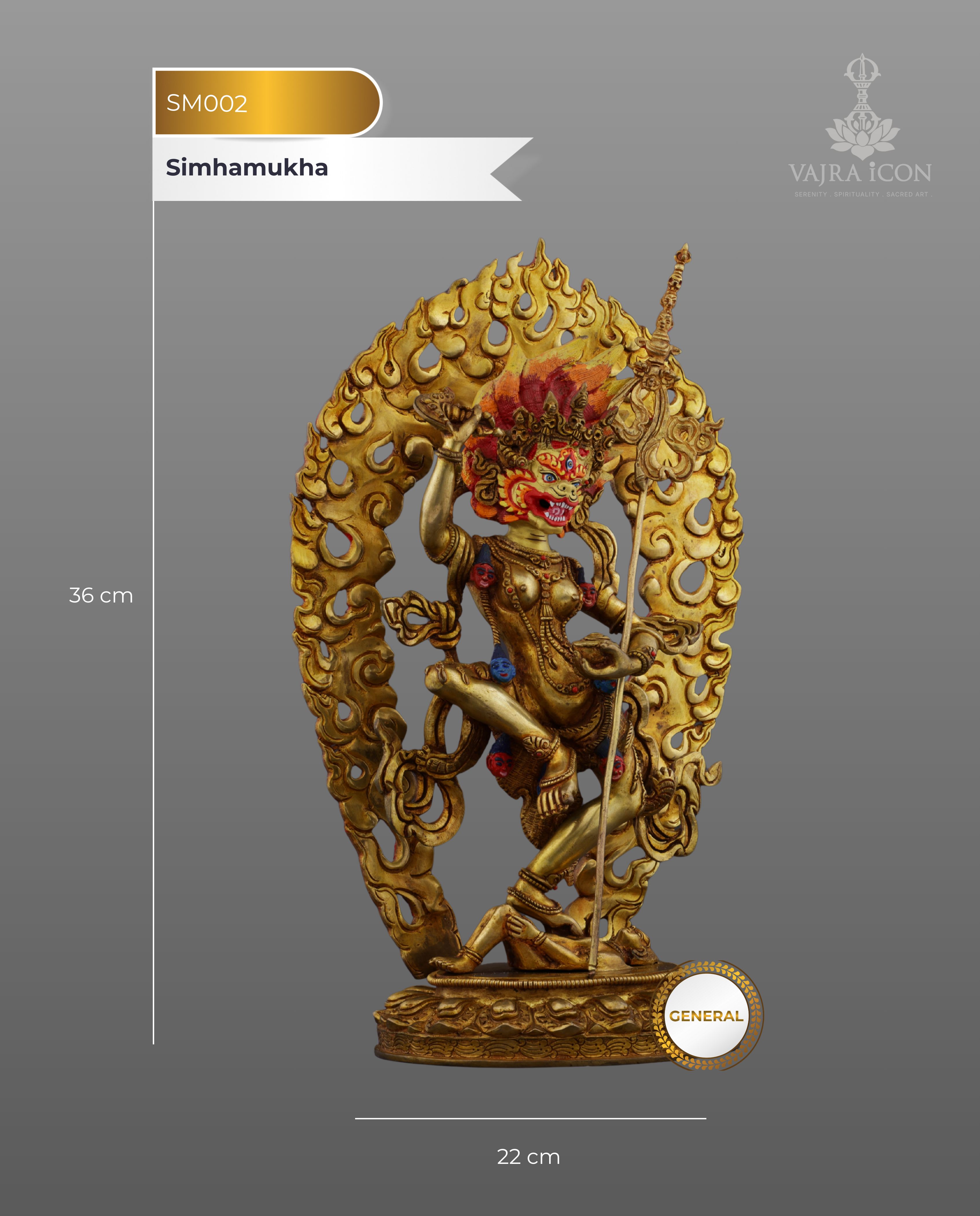 The Lion-Faced Protector | Nepalese Handmade Vintage Gold Simhamukha Statue