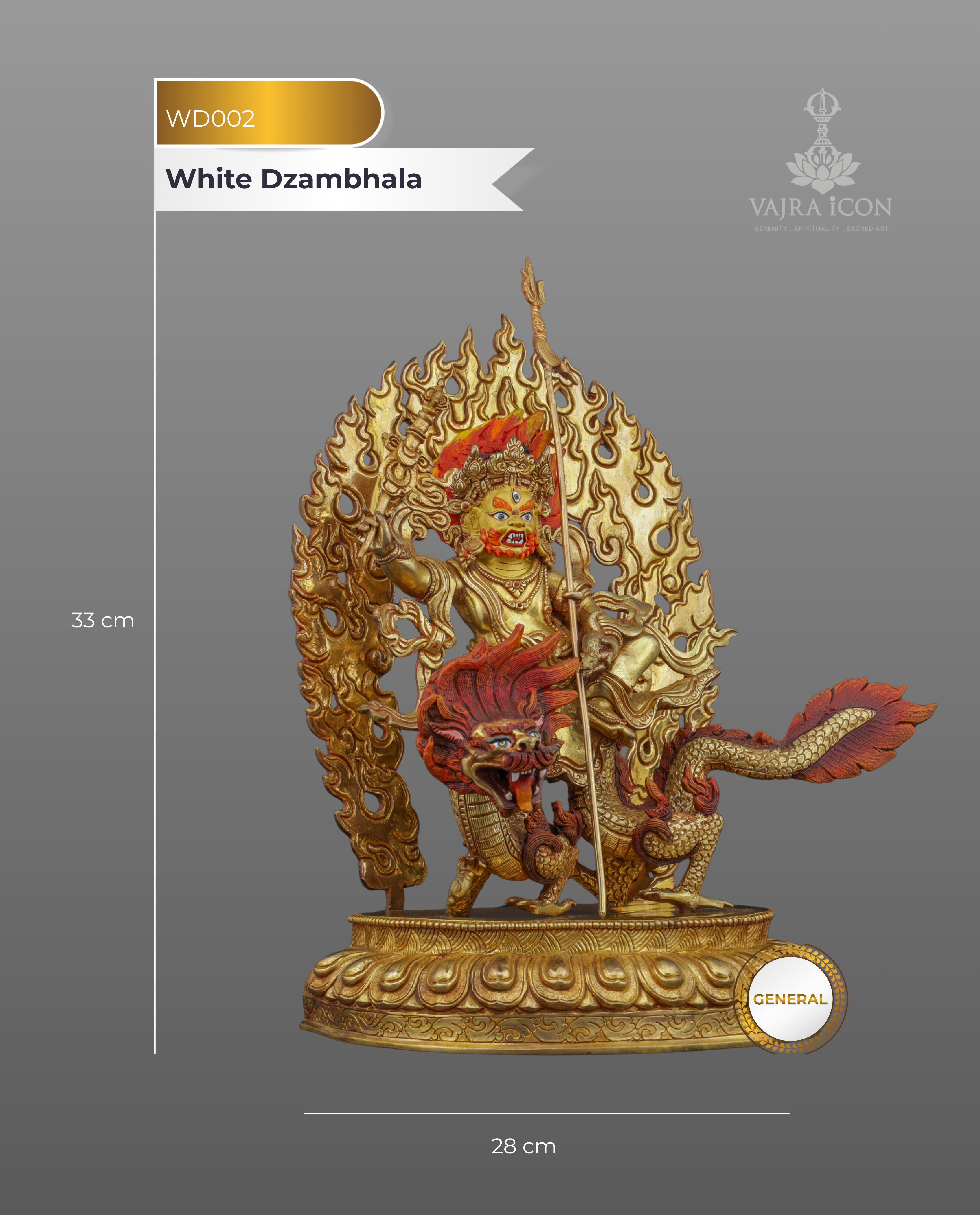 Sacred Guardian of Prosperity | Handcrafted White Dzambhala on Dragon Statue