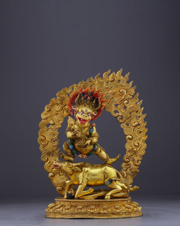 Golden Guardian of Enlightenment | Handcrafted Gold-Gilded Yamantaka Statue