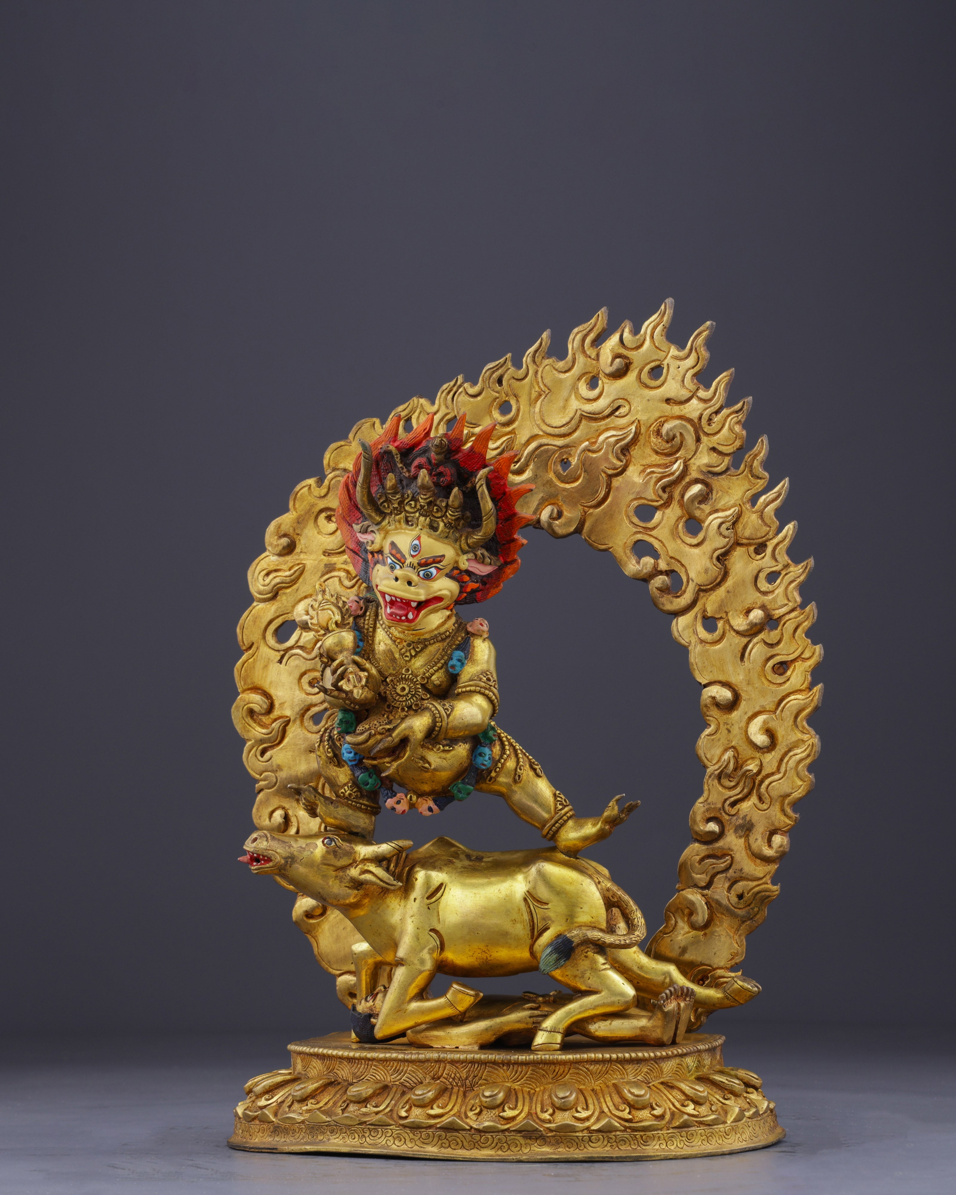 Golden Guardian of Enlightenment | Handcrafted Gold-Gilded Yamantaka Statue