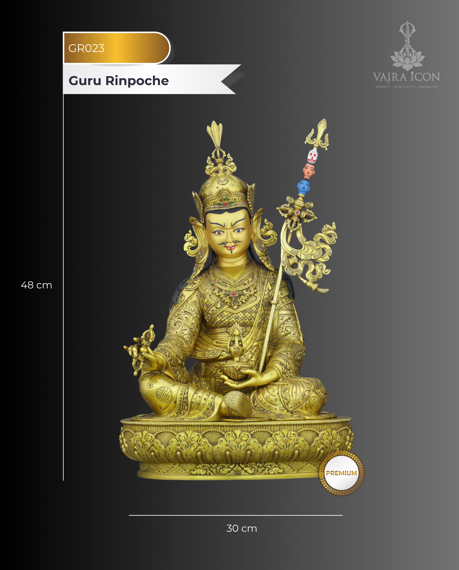 The Lotus-Born Master | Guru Rinpoche Statue in 24K Gold - Authentic Handcrafted Statue