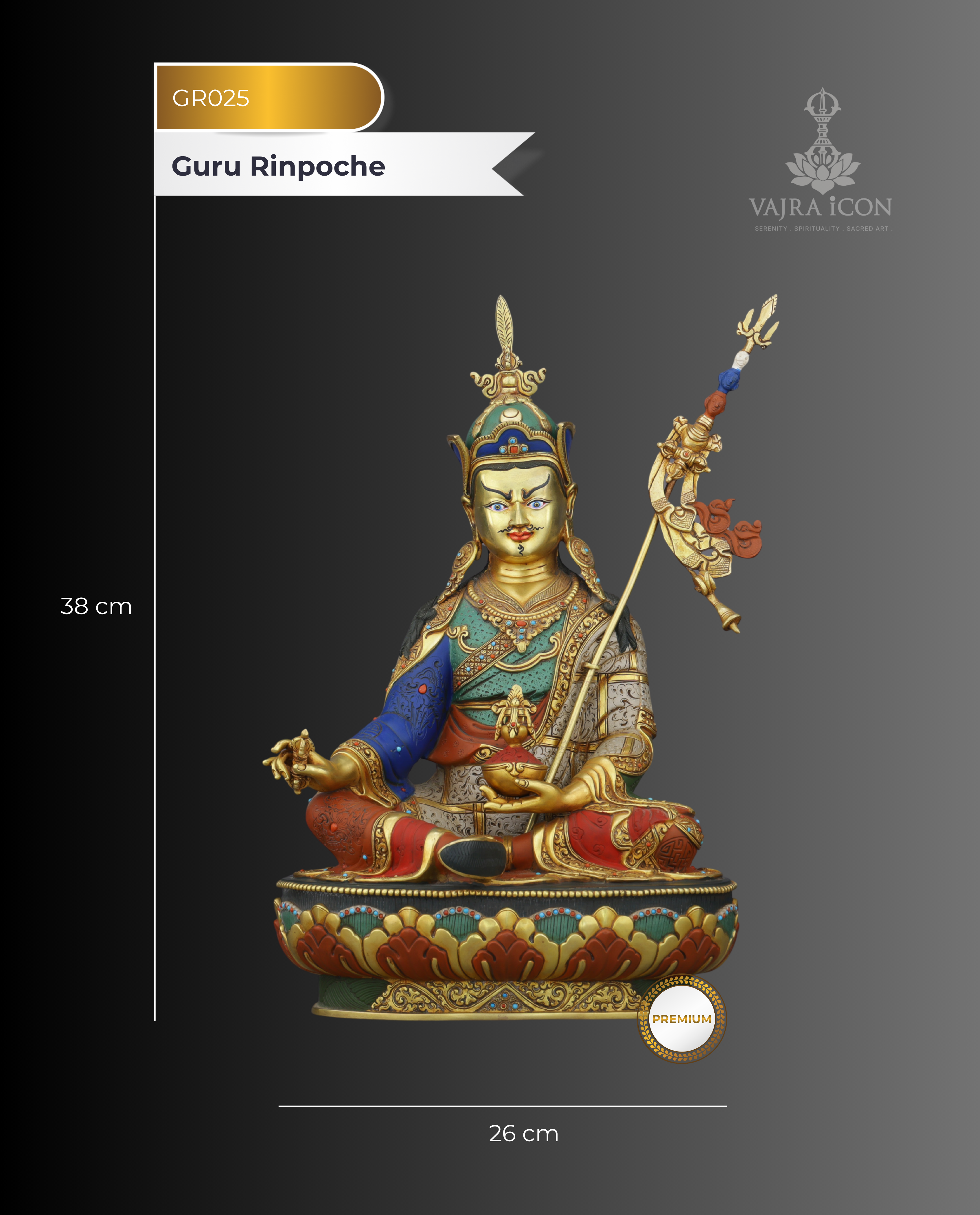 Majestic 24K Gold Gilded Guru Rinpoche Statue