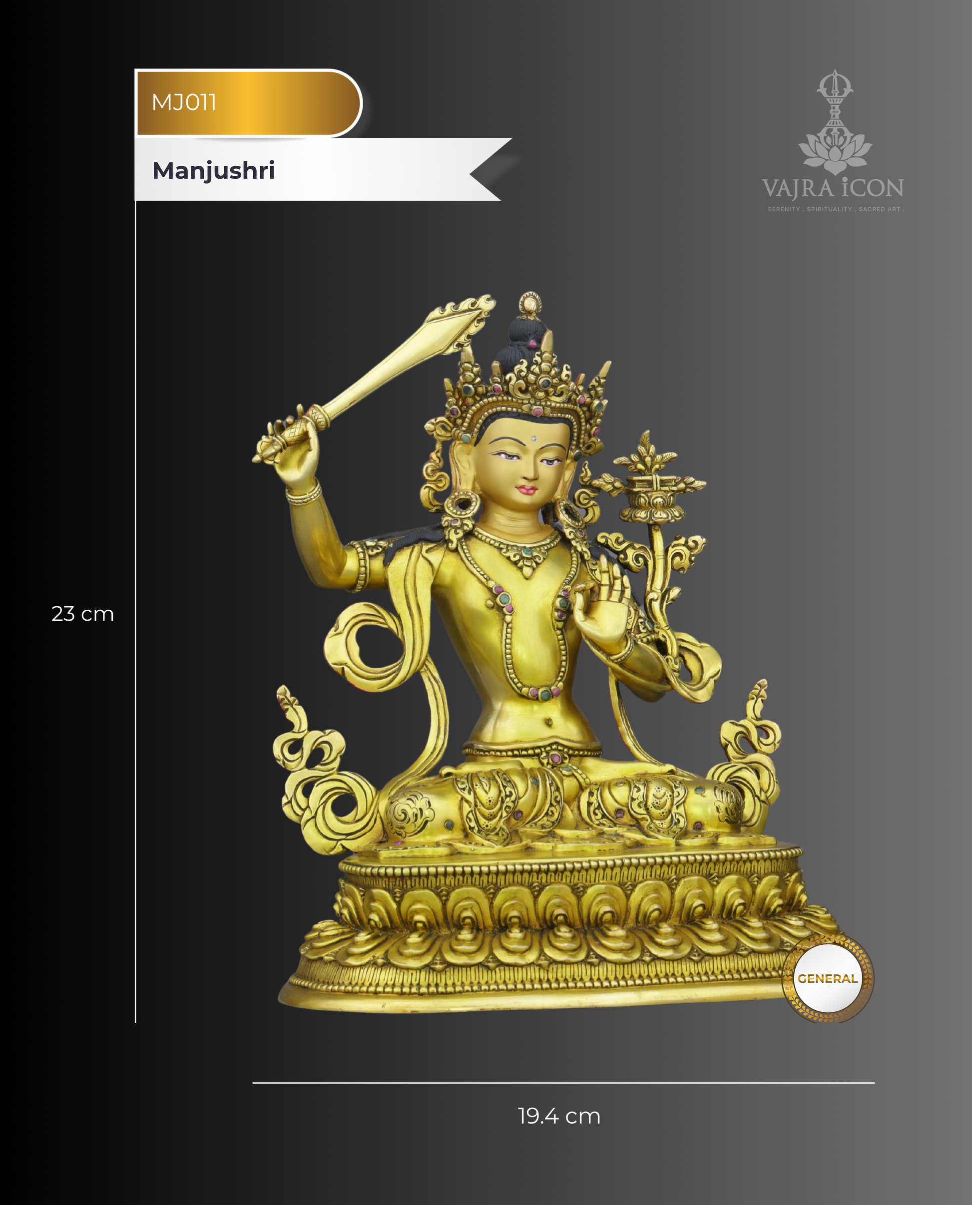 Wisdom in Gold | Manjushri Statue - Authentic Handcrafted Statue