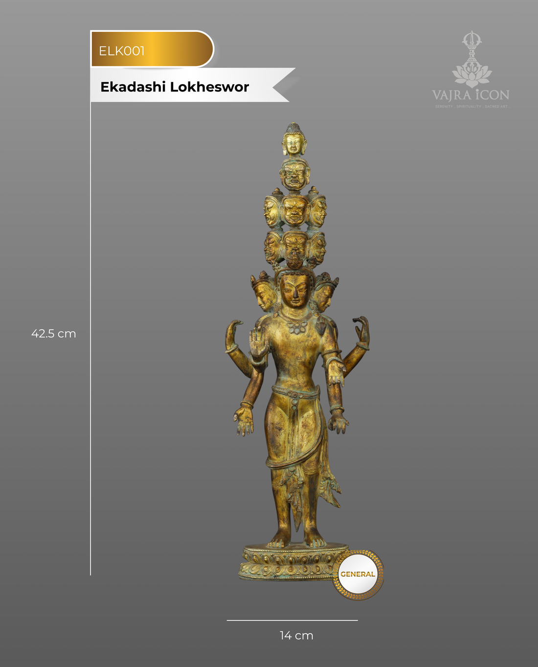 Eleven-Faced Compassion | The Magnificent Antique Ekadashi Lokheswor Statue