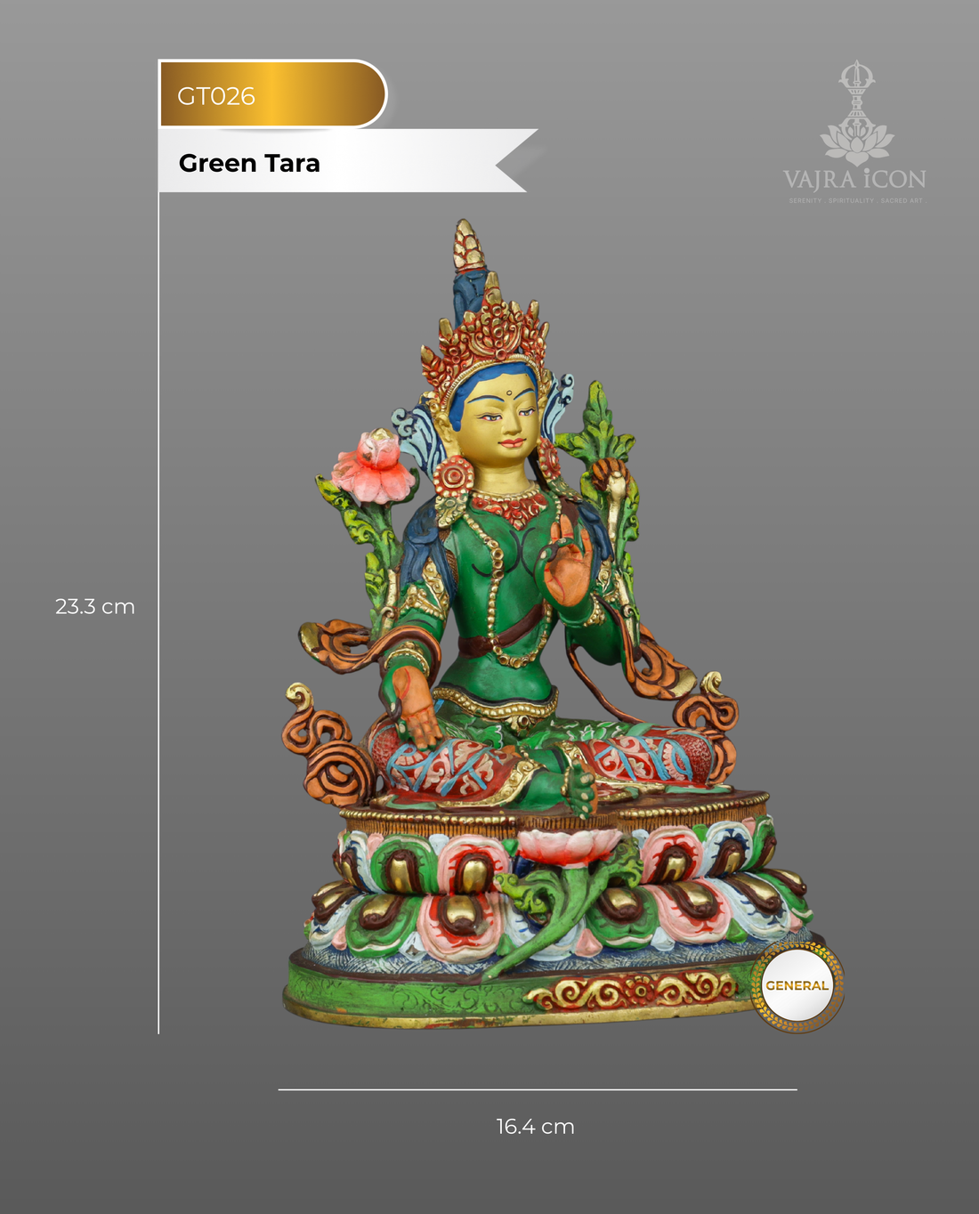 Sacred Green Tara | Hand-Painted Copper Statue with Vibrant Lotus Details