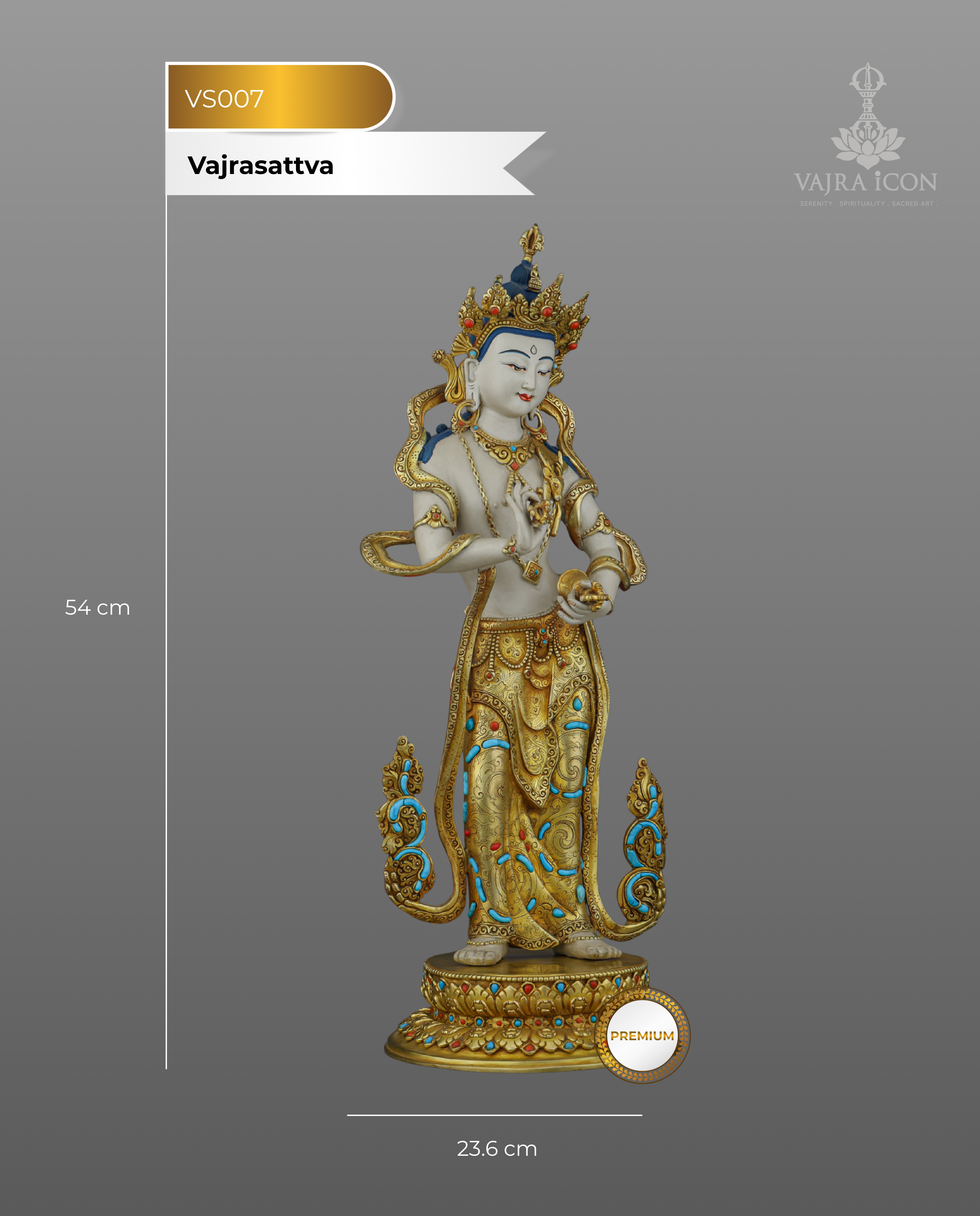 Majestic Vajrasattva | 24K Gold-Gilded Copper Statue with Precious Gemstone Inlays