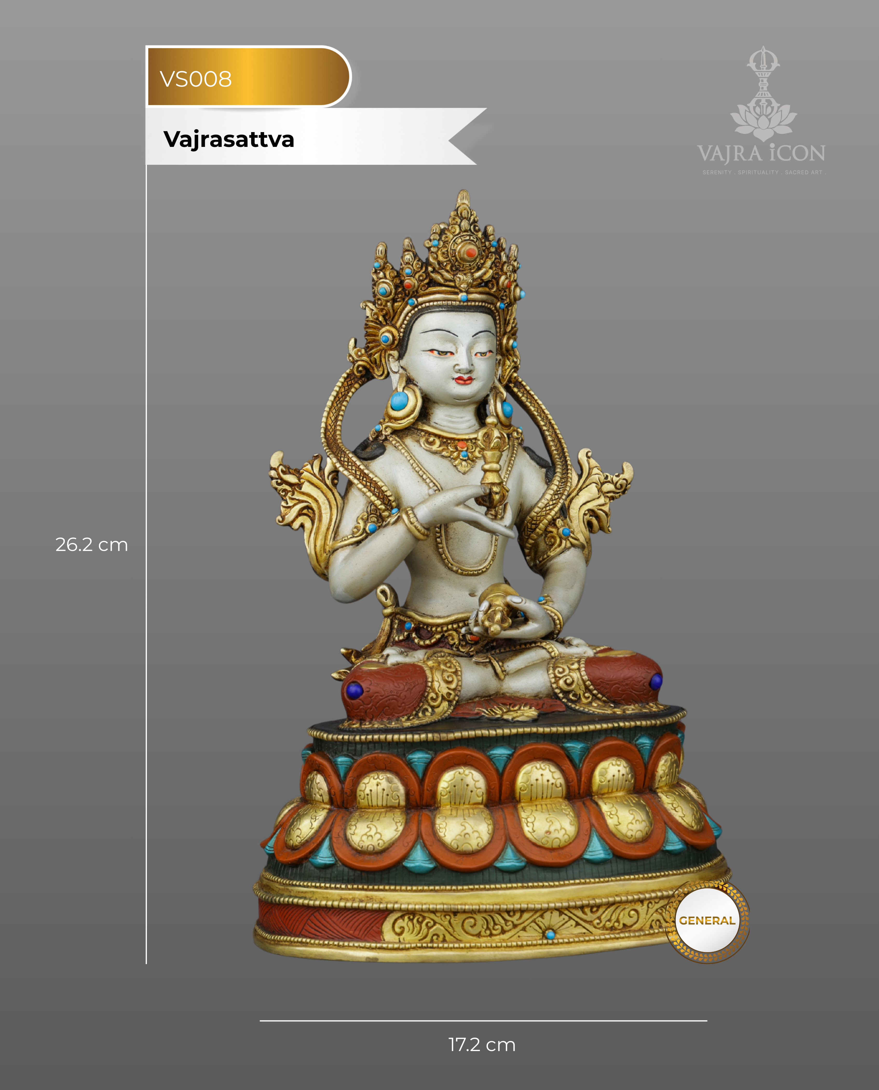 Radiant Vajrasattva | Gold-Plated Copper Statue with Triple Gemstone Inlays