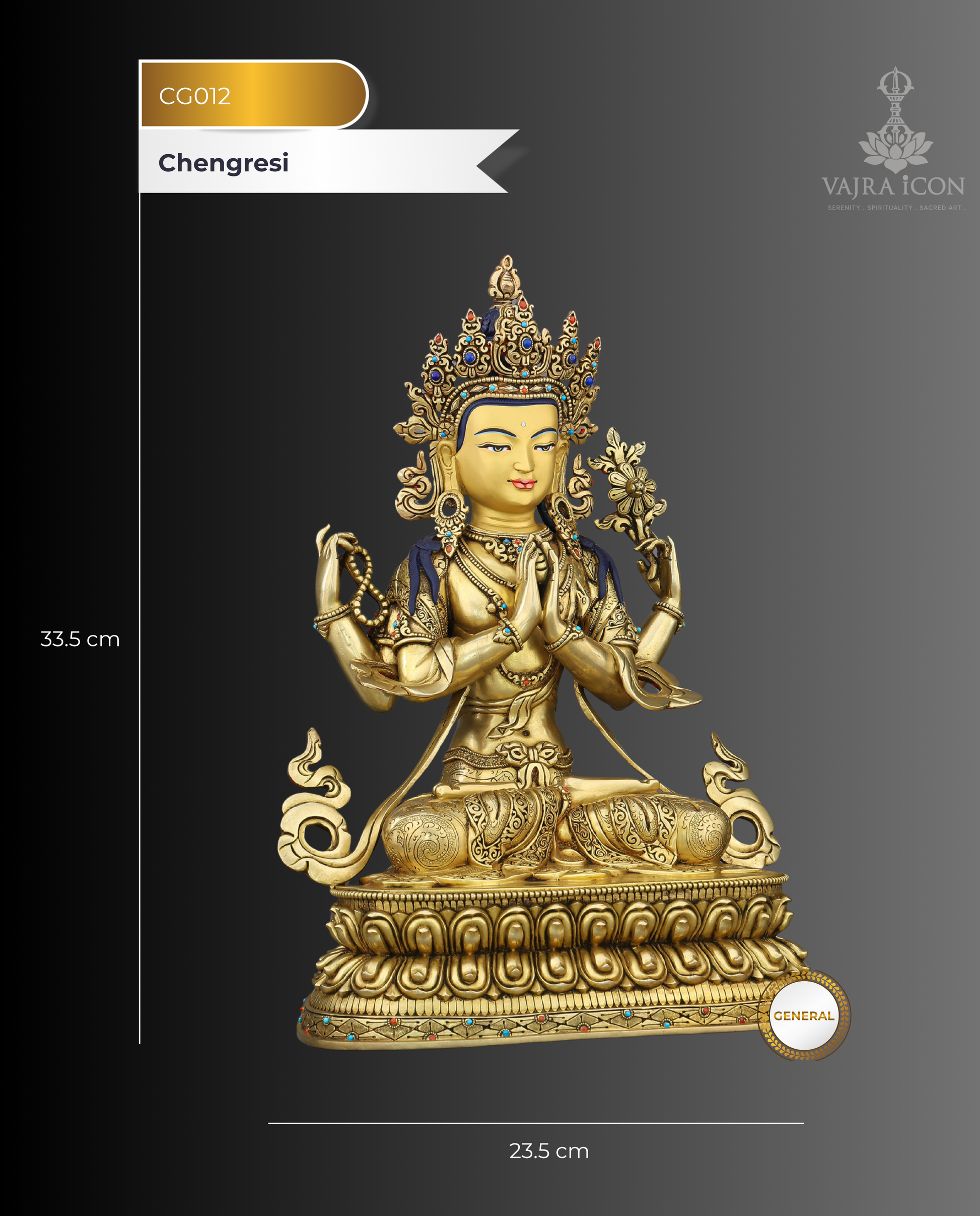 Compassion Embodied | The Four-Armed Chengresi in 24K Gold - Authentic Handcrafted Statue
