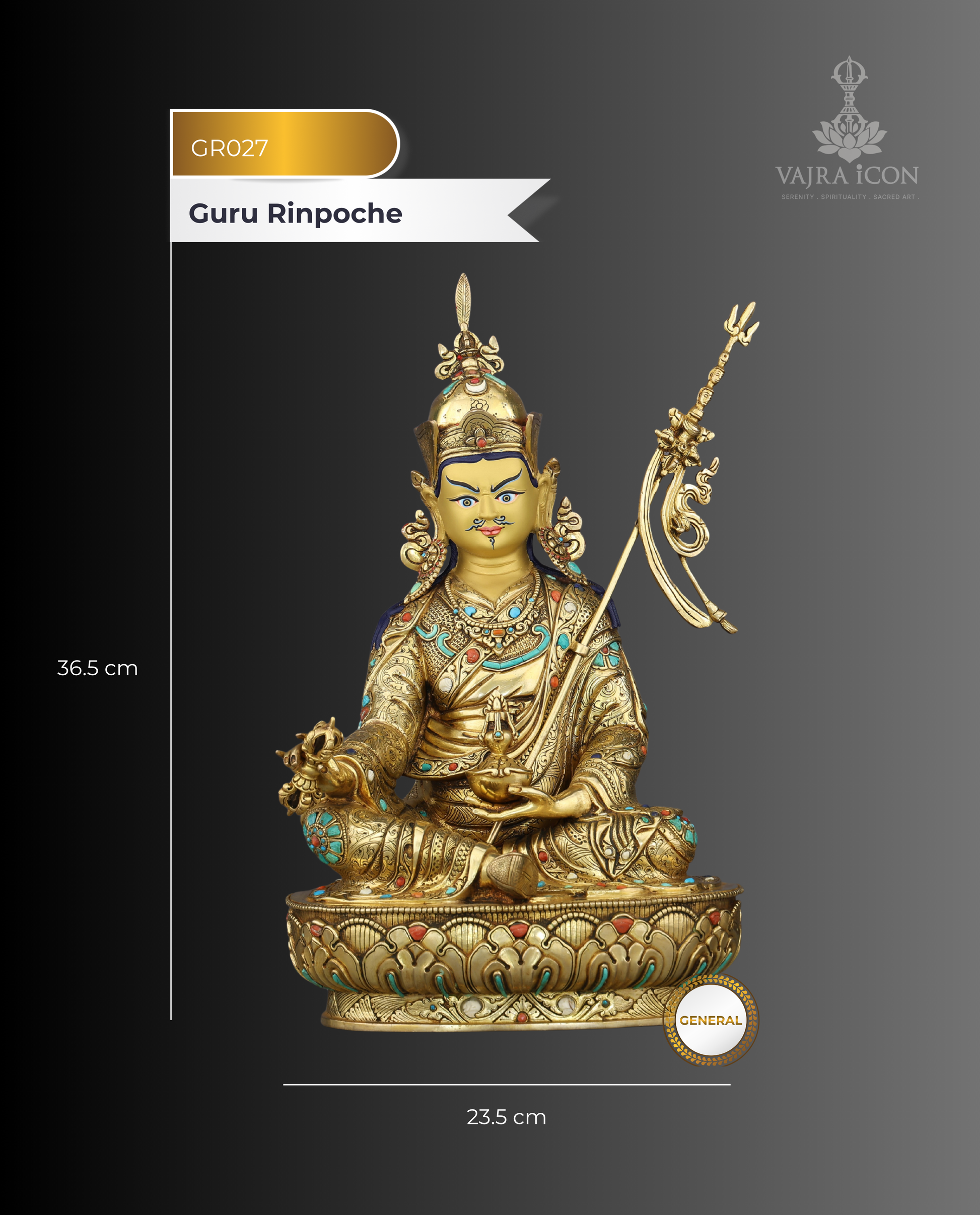 The Lotus-Born Master | Handcrafted Guru Rinpoche Statue in 24K Gold - Authentic Handcrafted Statue