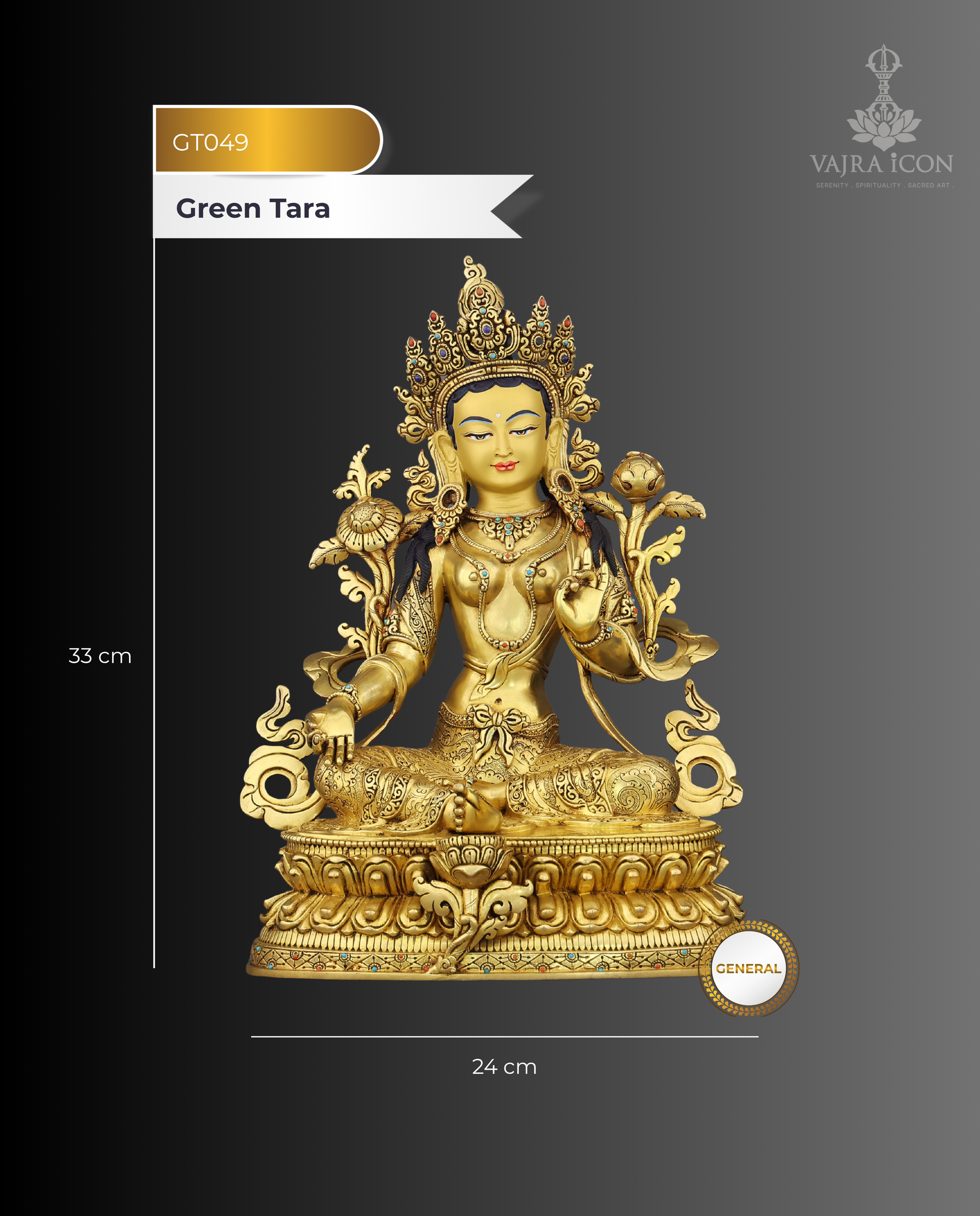 She Who Saves Swiftly | Handcrafted Green Tara Statue in Radiant 24K Gold - Authentic Handcrafted Statue