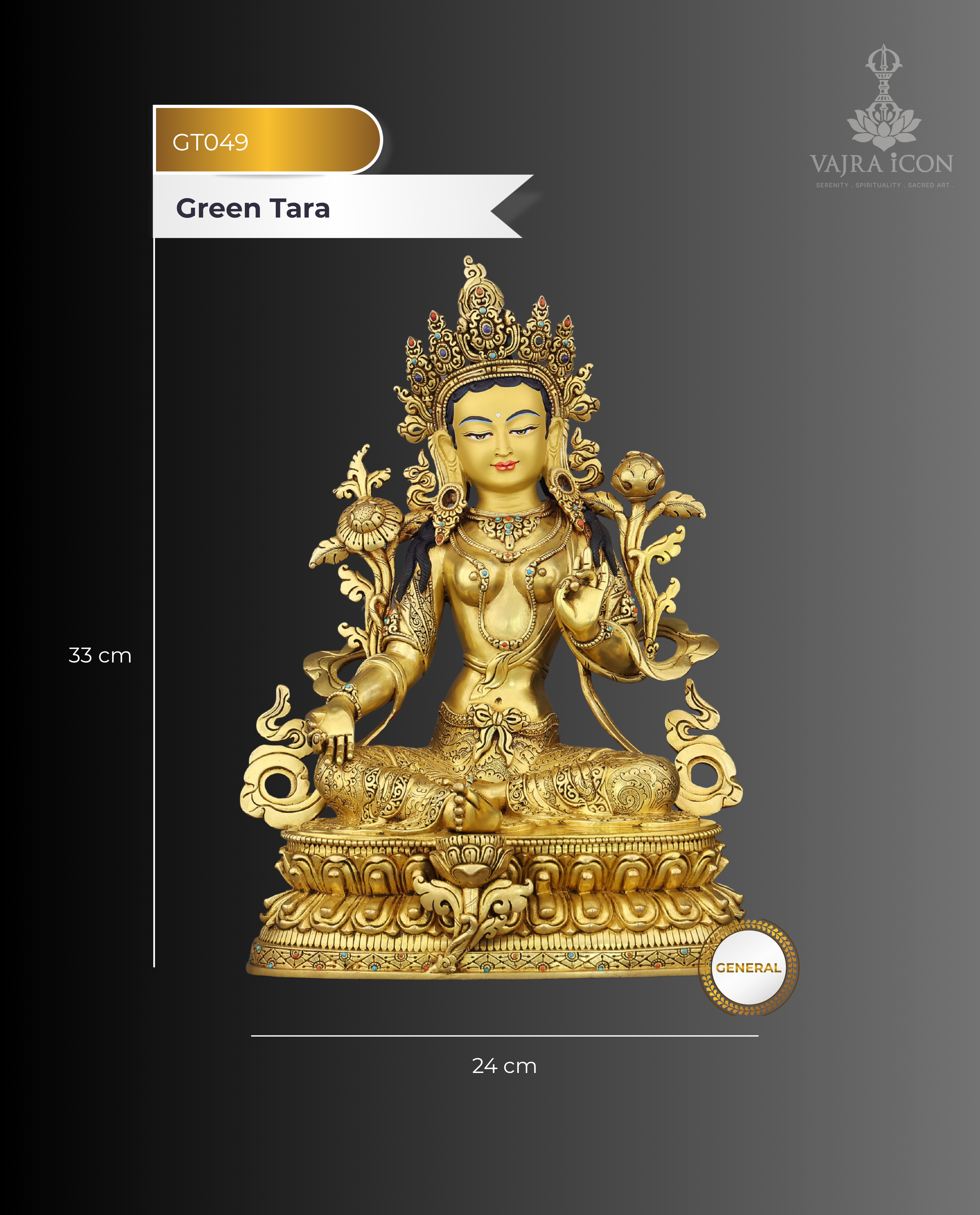 She Who Saves Swiftly | Handcrafted Green Tara Statue in Radiant 24K Gold