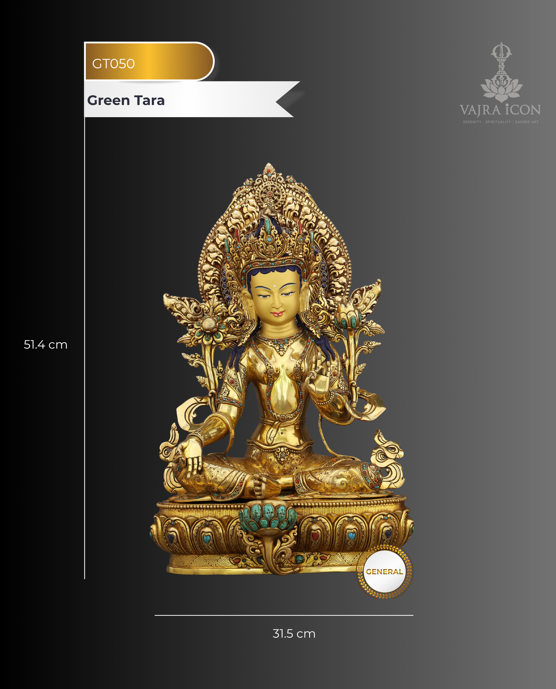 She Who Saves | Radiant Green Tara in 24K Gold - Authentic Handcrafted Statue