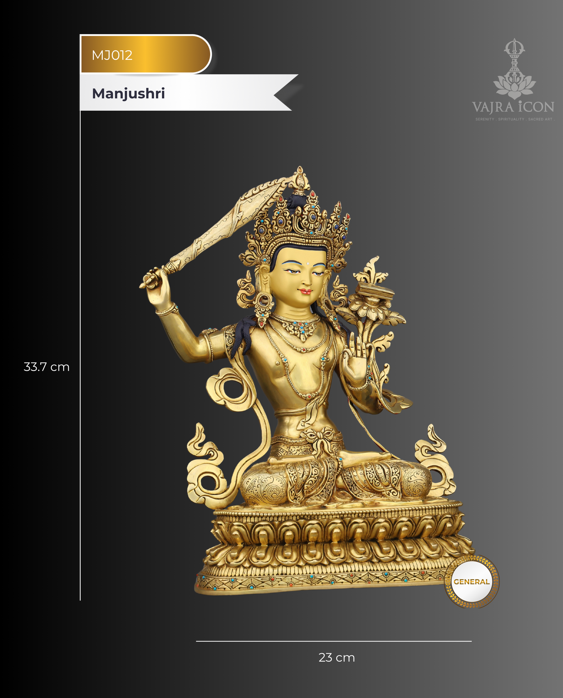 Slash Through Ignorance | The Golden Manjushri Who Wields Wisdom Like a Blade - Authentic Handcrafted Statue