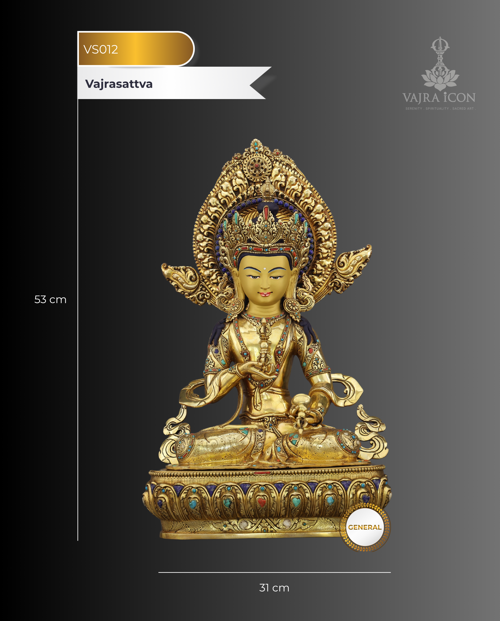 Pure Beyond Measure | Majestic Vajrasattva in 24K Gold - Authentic Handcrafted Statue