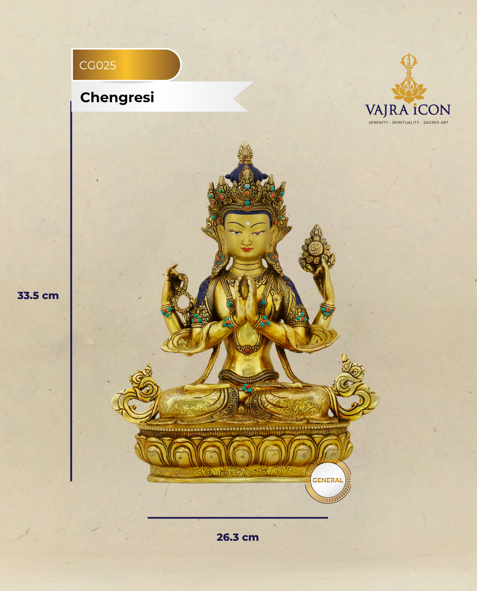 Every Arm Reaches Toward You | 24K Gold Gilded Chengresi Statue - Authentic Handcrafted Statue