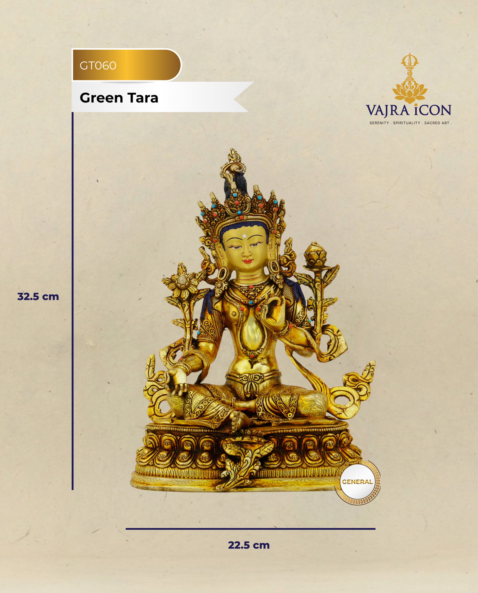 Golden Courage, Endless Grace | 24K Gold Gilded Green Tara Statue - Authentic Handcrafted Statue