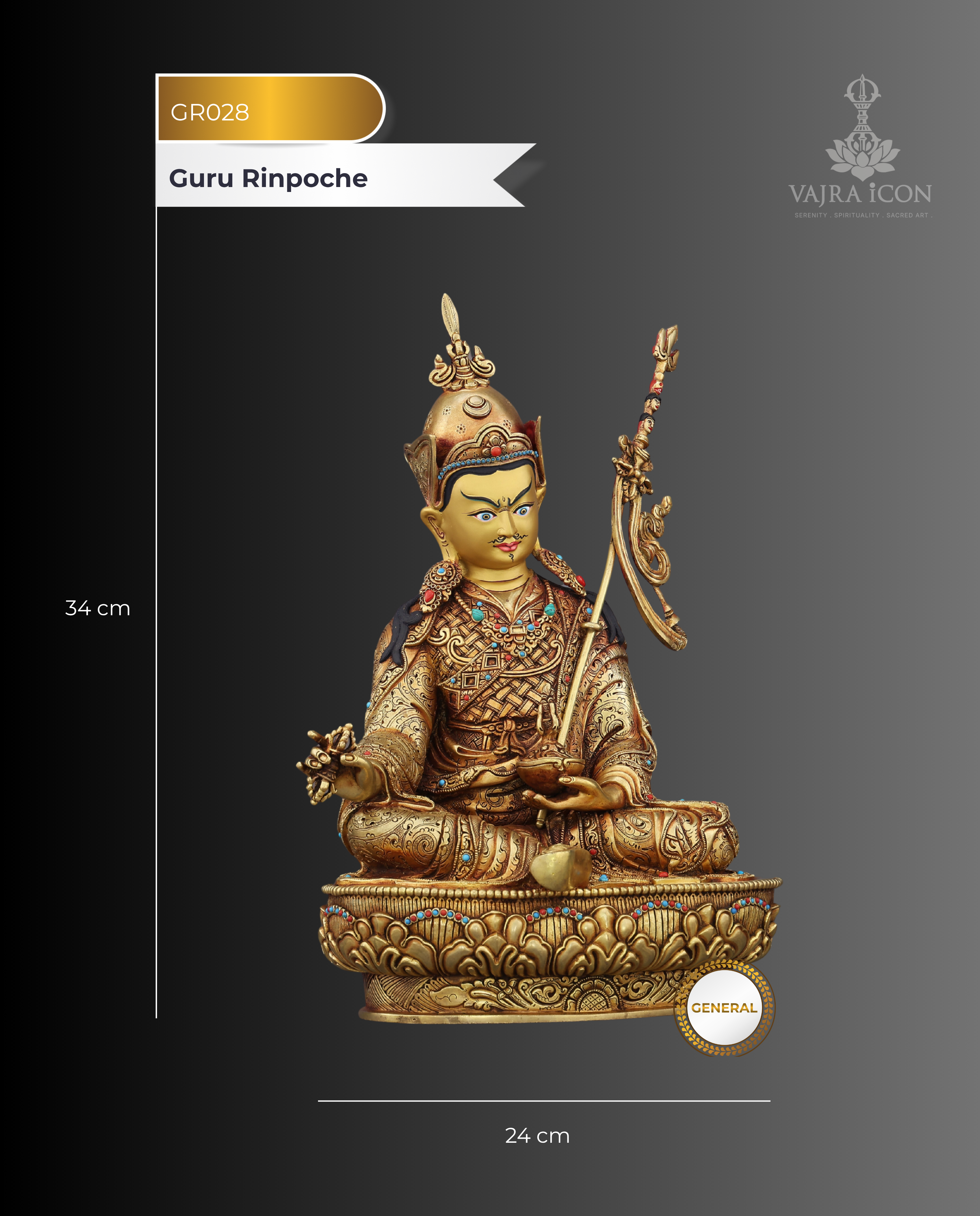 The Lotus-Born Master | Guru Rinpoche Statue in 24K Gold