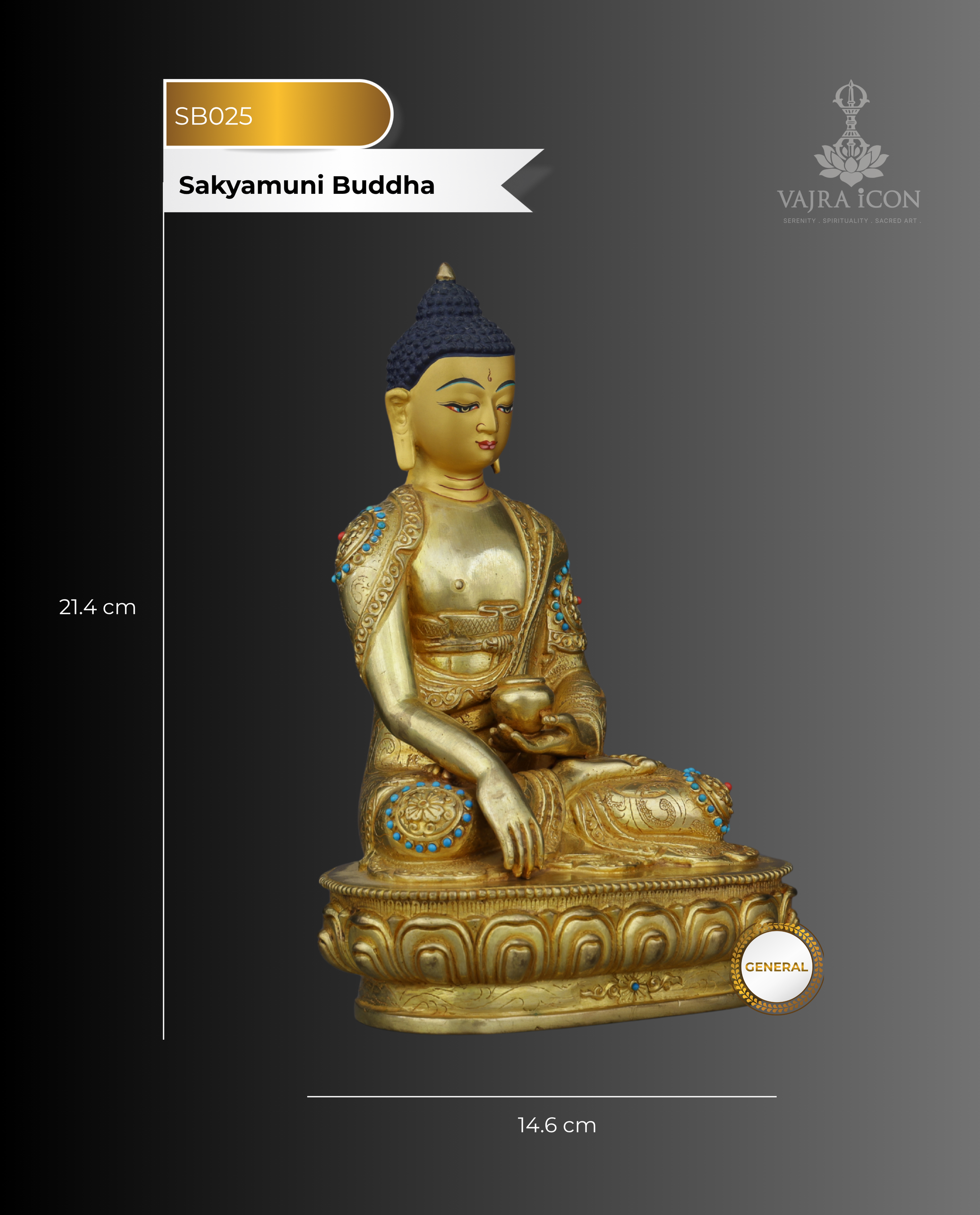 Gilded Serenity | Handcrafted Sakyamuni Buddha Statue - Authentic Handcrafted Statue