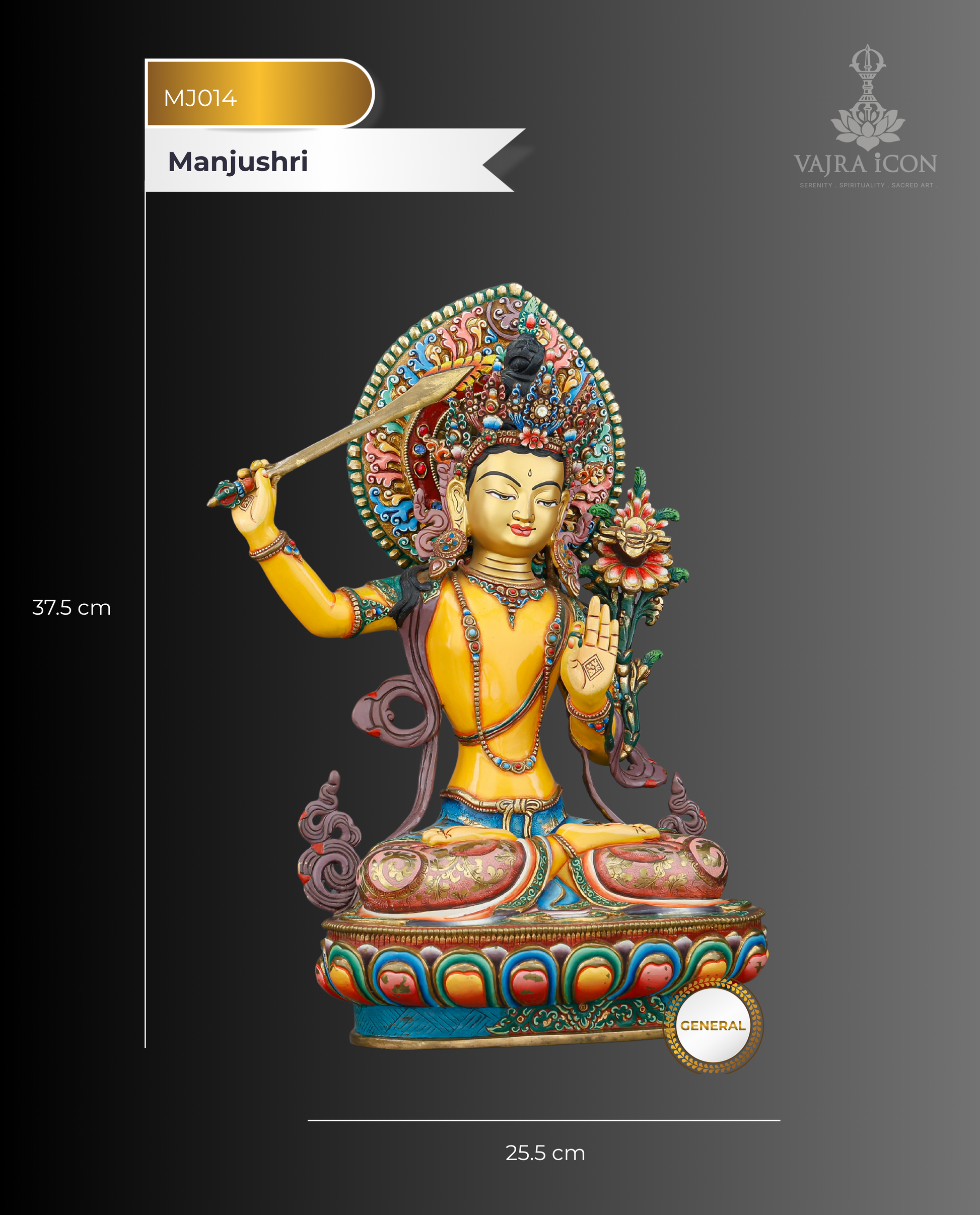 Manjushri Statue | Gold Painted Copper | Nepal Buddhist Art - Authentic Handcrafted Statue