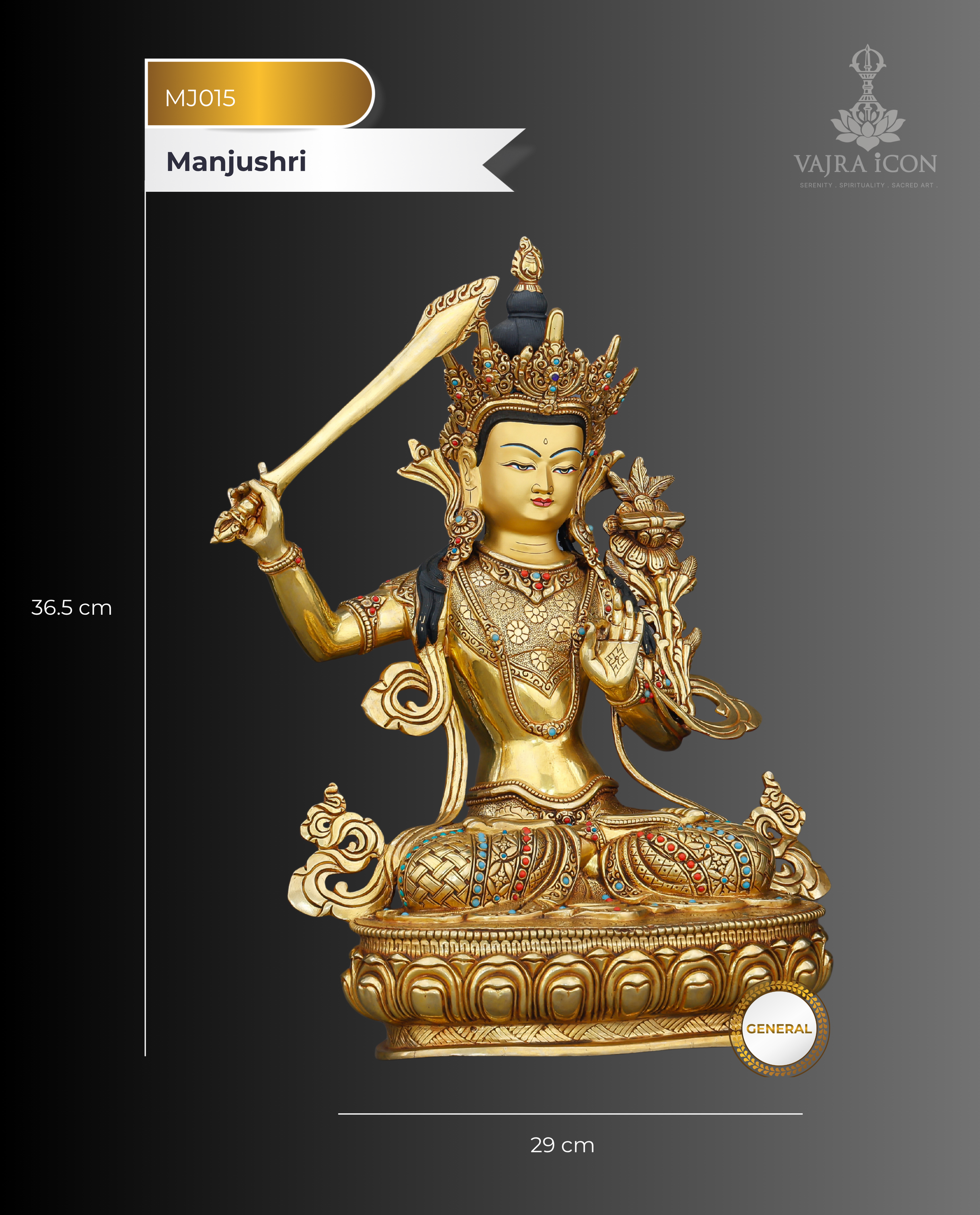 Blade of Brilliance | Gold-Gilded Manjushri Statue - Authentic Handcrafted Statue