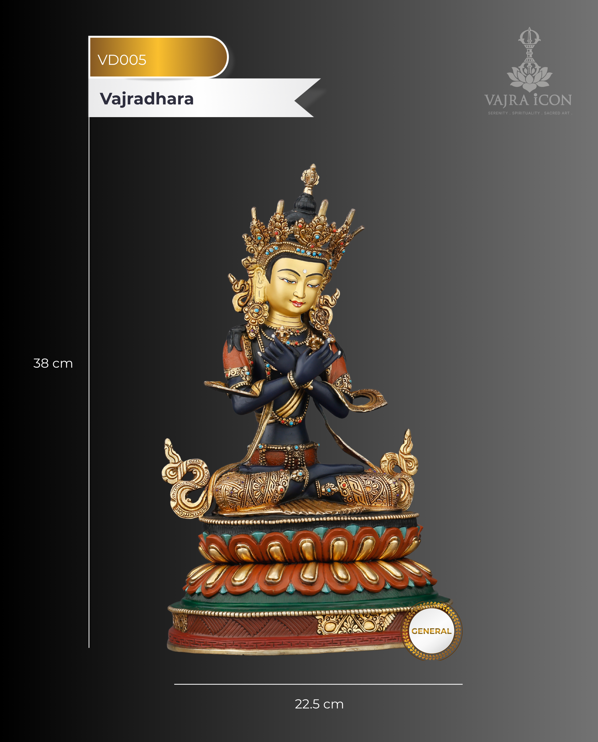 Deep Blue and Blazing Gold | Vajradhara Statue That Embodies the Ultimate Source of All Tantric Wisdom - Authentic Handcrafted Statue
