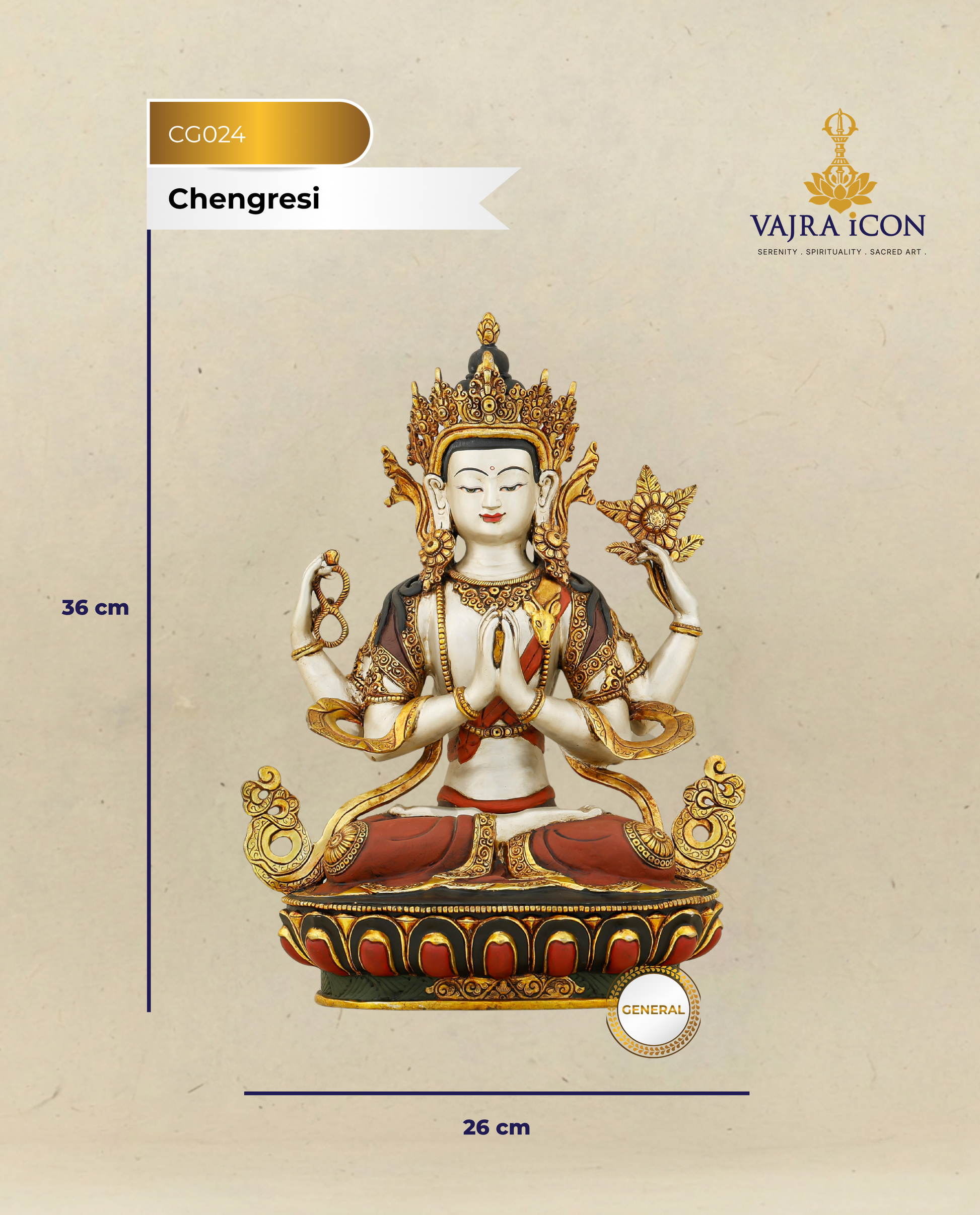 White as Mercy, Gold as Grace | Handcrafted Chengresi From The Himalayas - Authentic Handcrafted Statue