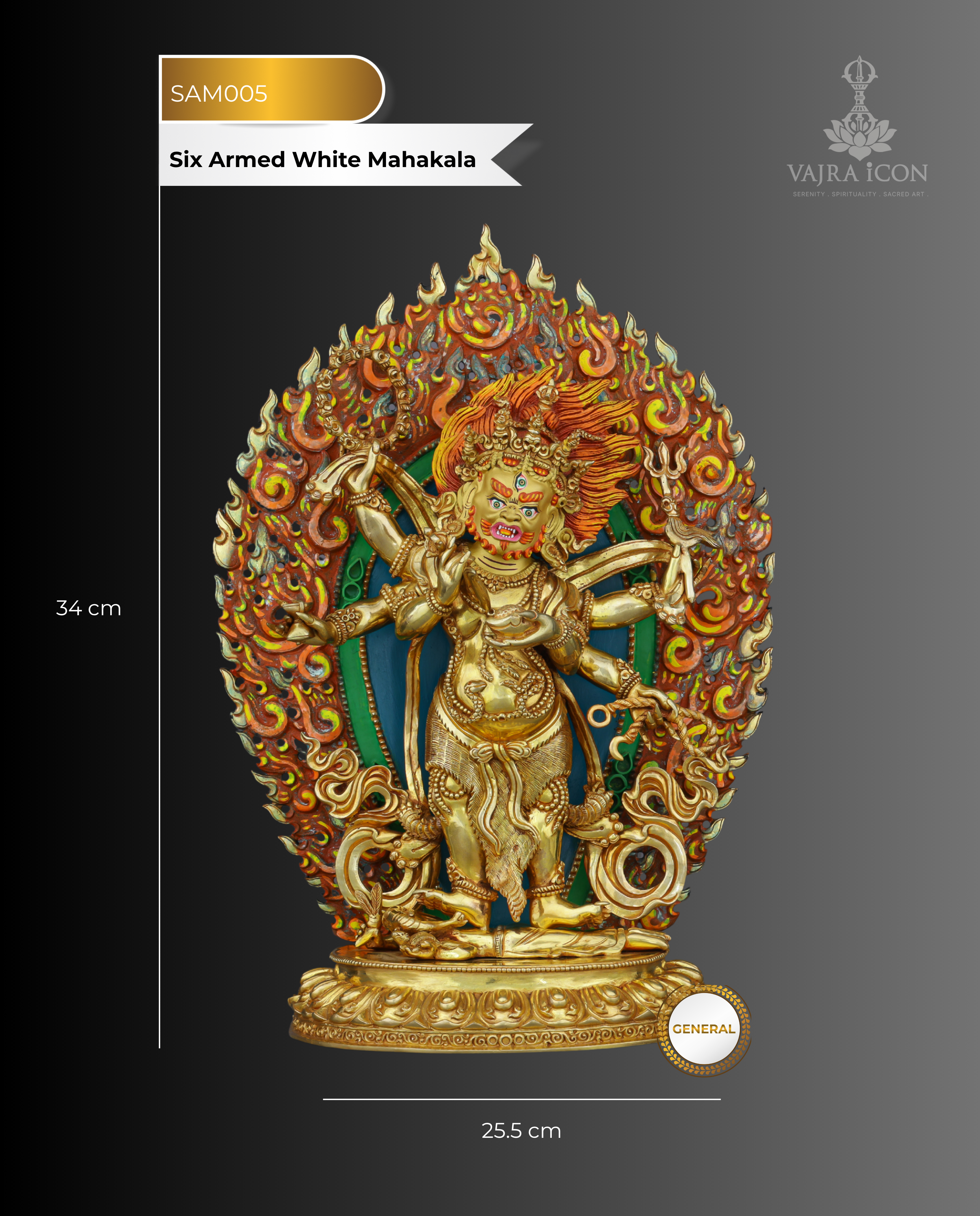 Fierce Compassion Embodied | Handcrafted Nepalese Six Armed White Mahakala Statue