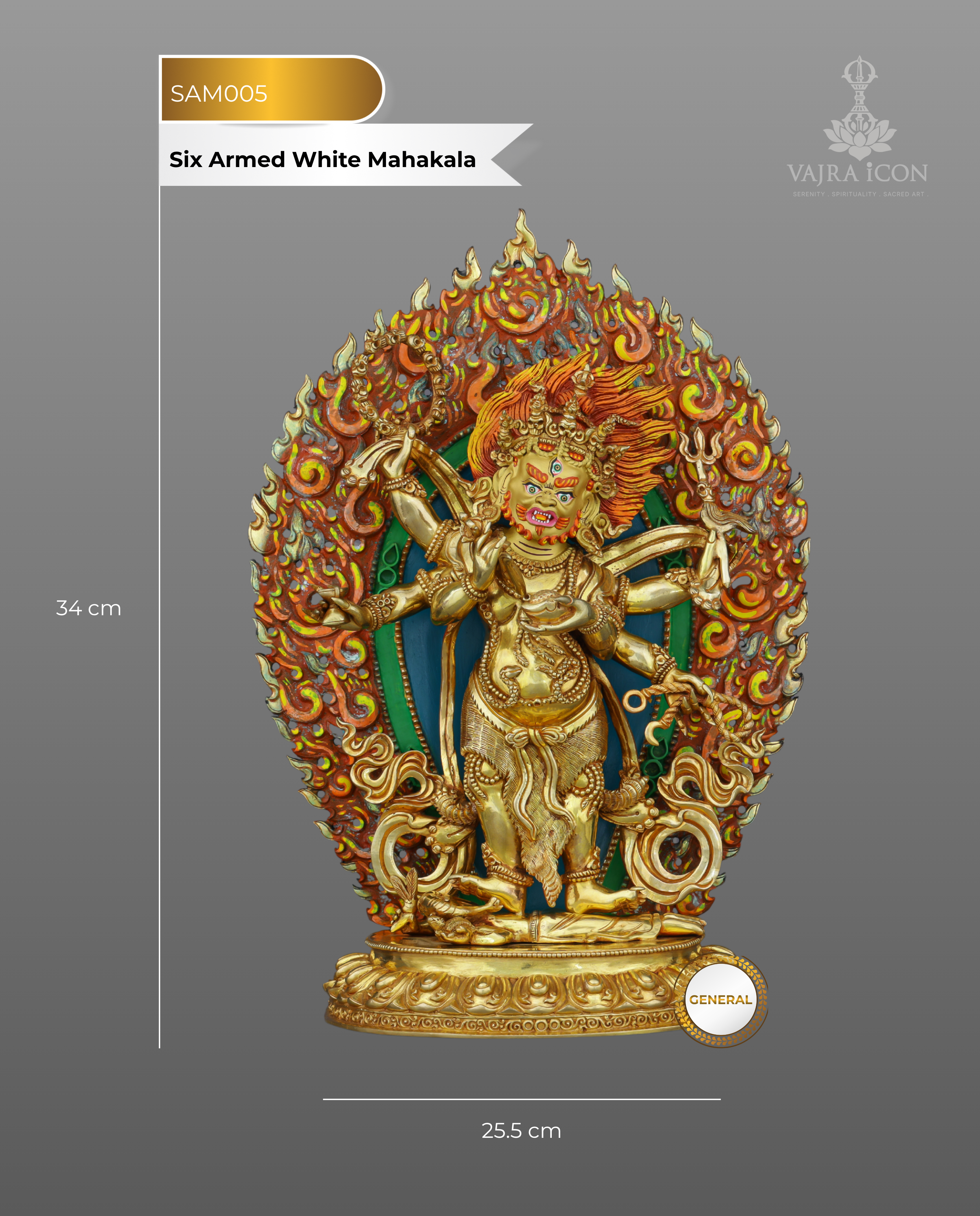 Fierce Compassion Embodied | Handcrafted Nepalese Six Armed White Mahakala Statue