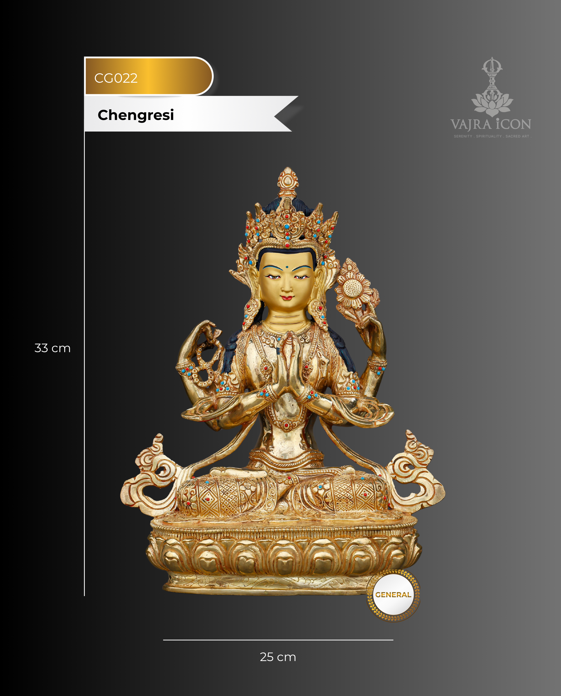 Four Arms, One Heart | 24K Gold Gilded Chengresi From Nepal - Authentic Handcrafted Statue