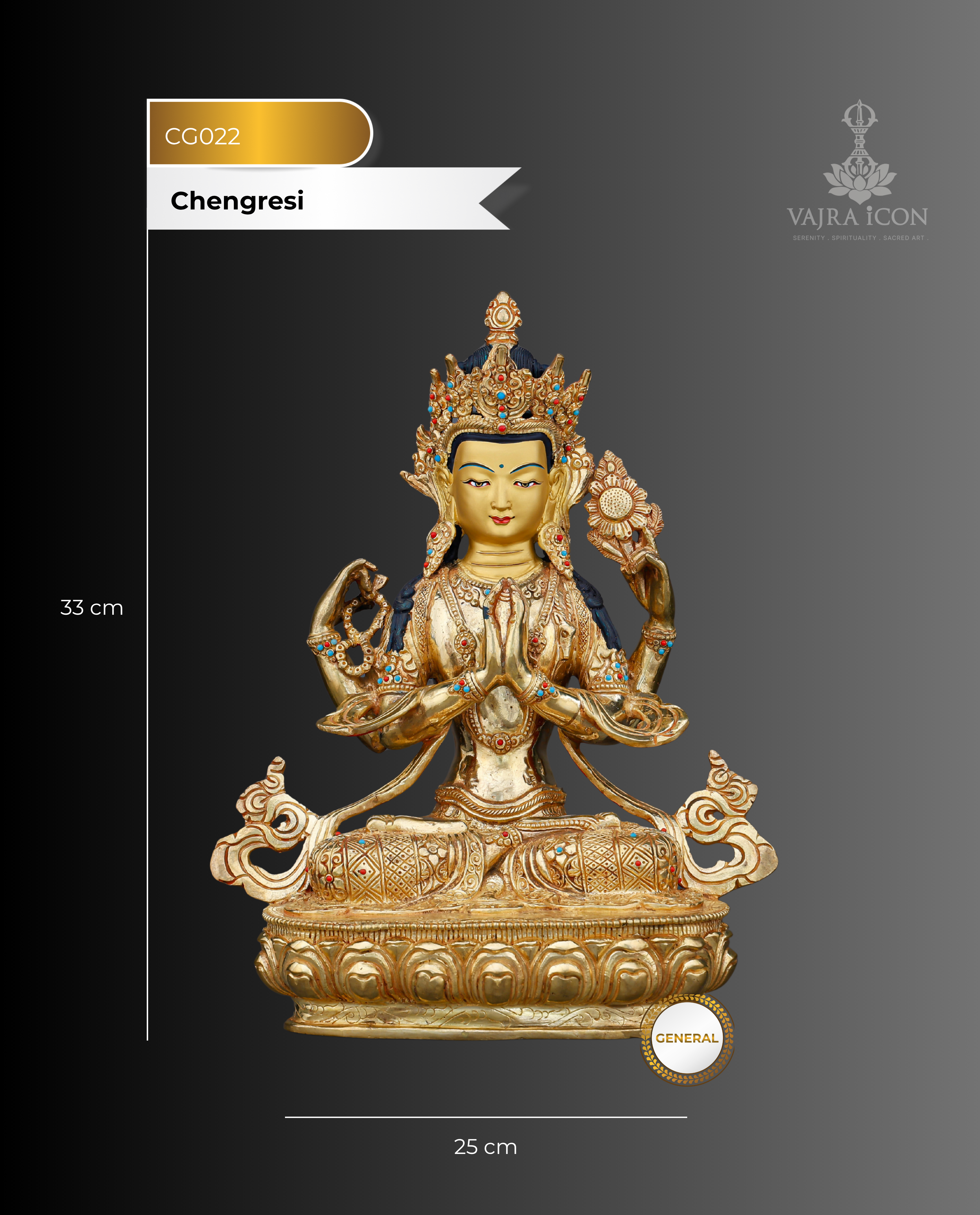 Four Arms, One Heart | 24K Gold Gilded Chengresi From Nepal