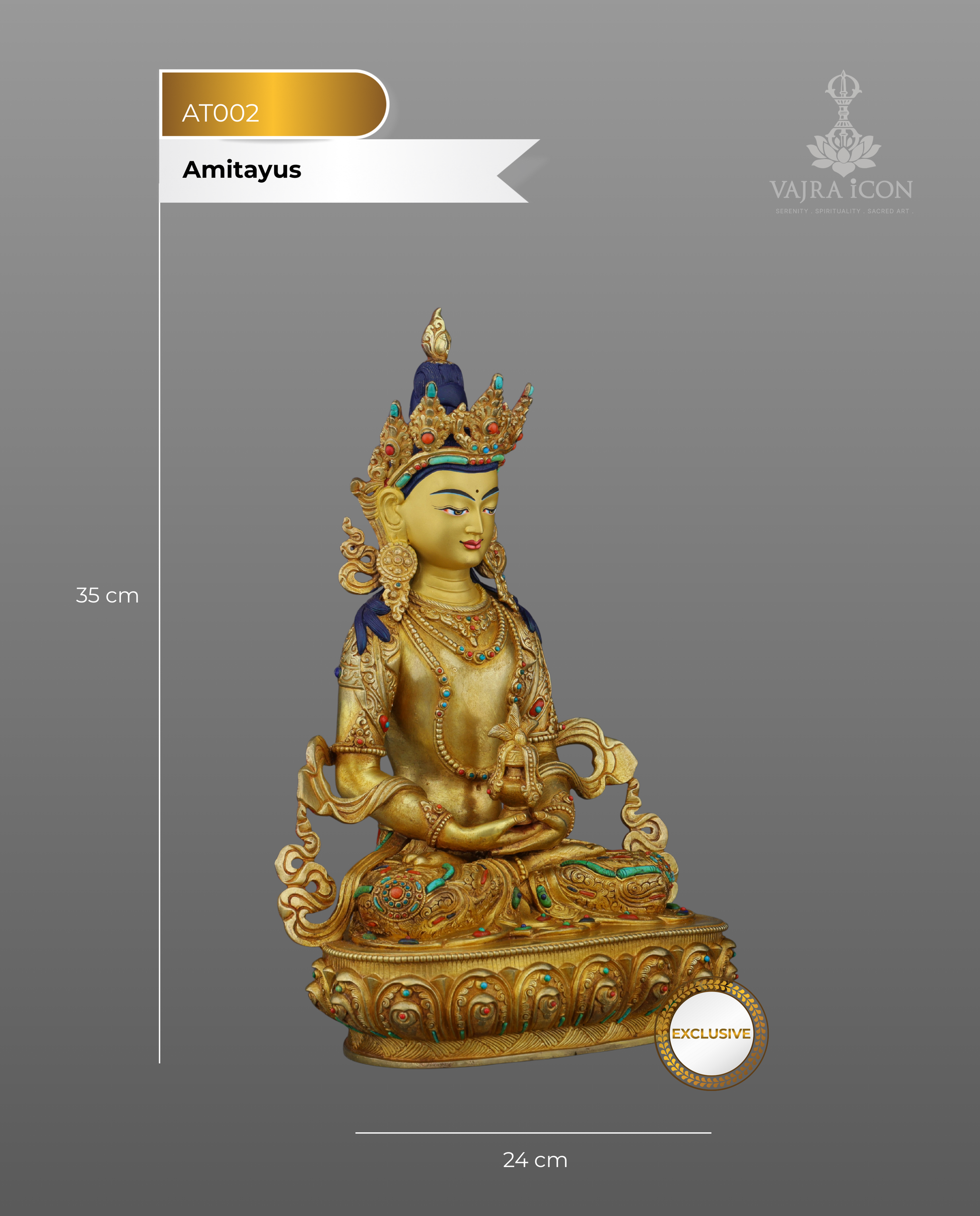 Eternal Radiance | Nepalese Handcrafted 24K Gold Gilded Amitayus Statue – A Masterpiece of Longevity and Wisdom - Authentic Handcrafted Statue