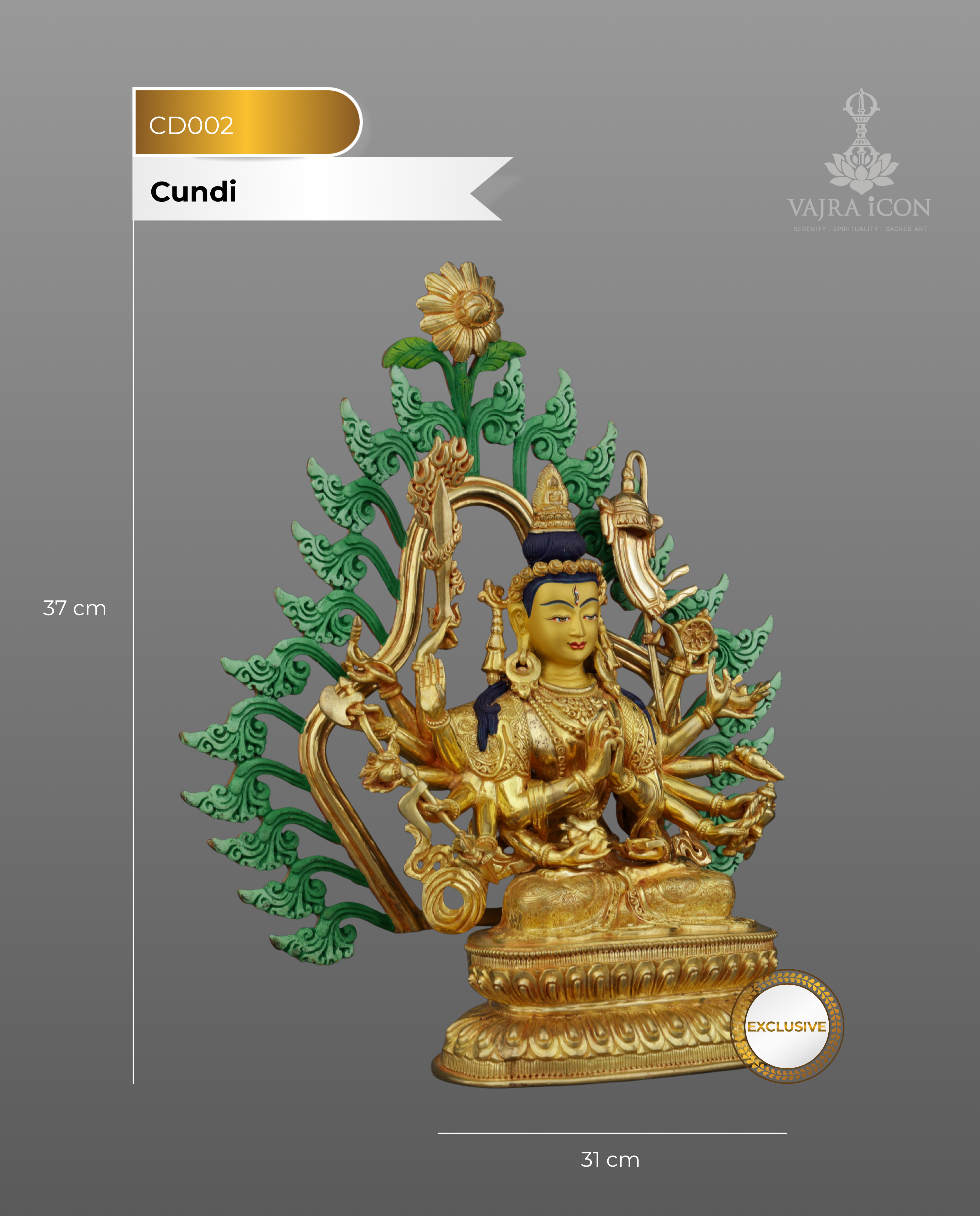 24K Gold Gilded Cundi Statue | Divine Mother of Seventy Million Buddhas