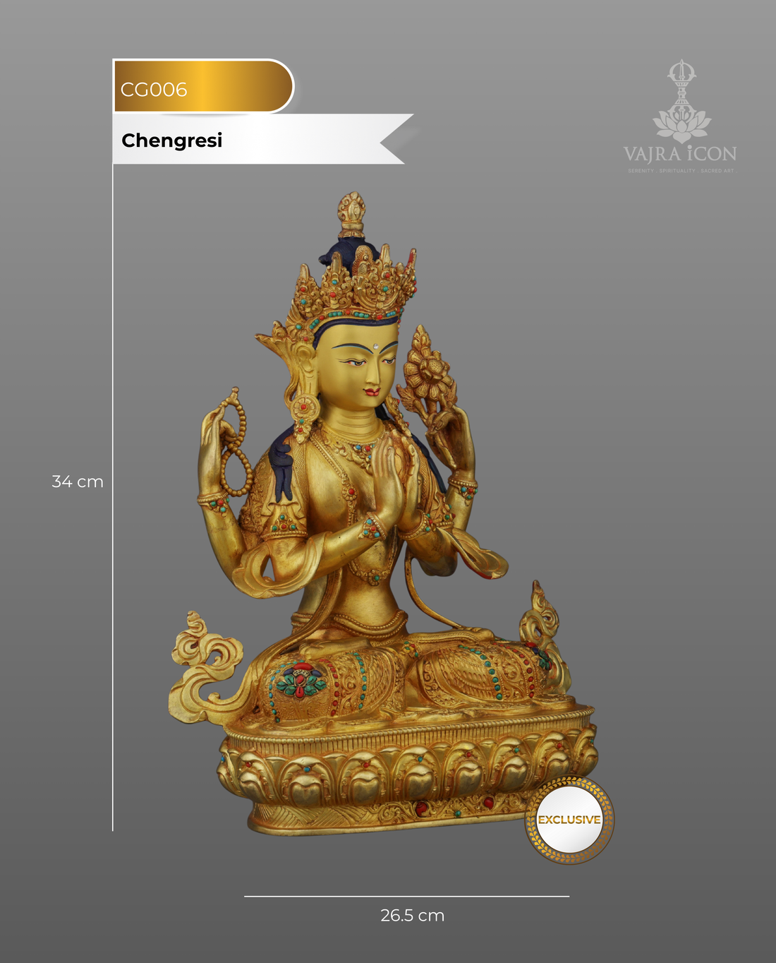 Exquisite Nepalese Chengresi Statue | A Masterpiece of Compassion