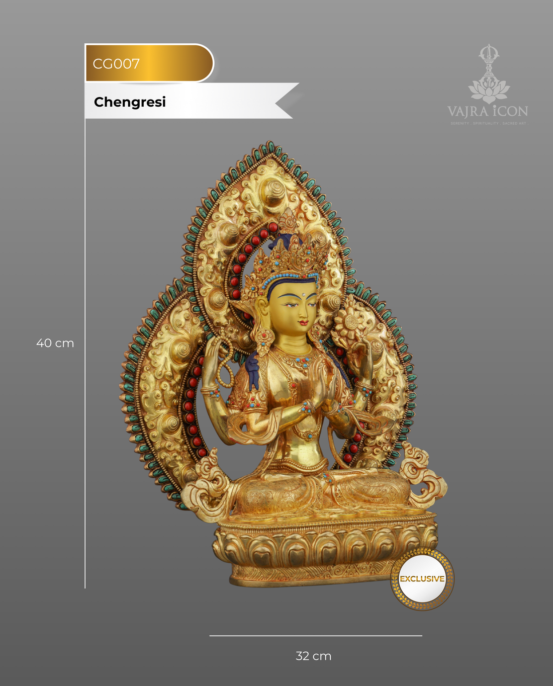 Radiant Compassion | Exquisite 24K Gold Gilded Chengresi Statue from Nepal - Handcrafted Buddhist Statue - Authentic Sacred Art