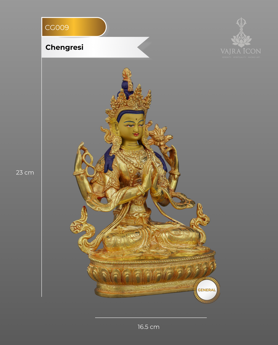 Golden Radiance | 24K Gilded Chengresi Statue - A Masterpiece of Himalayan Compassion - Handcrafted Buddhist Statue - Authentic Sacred Art