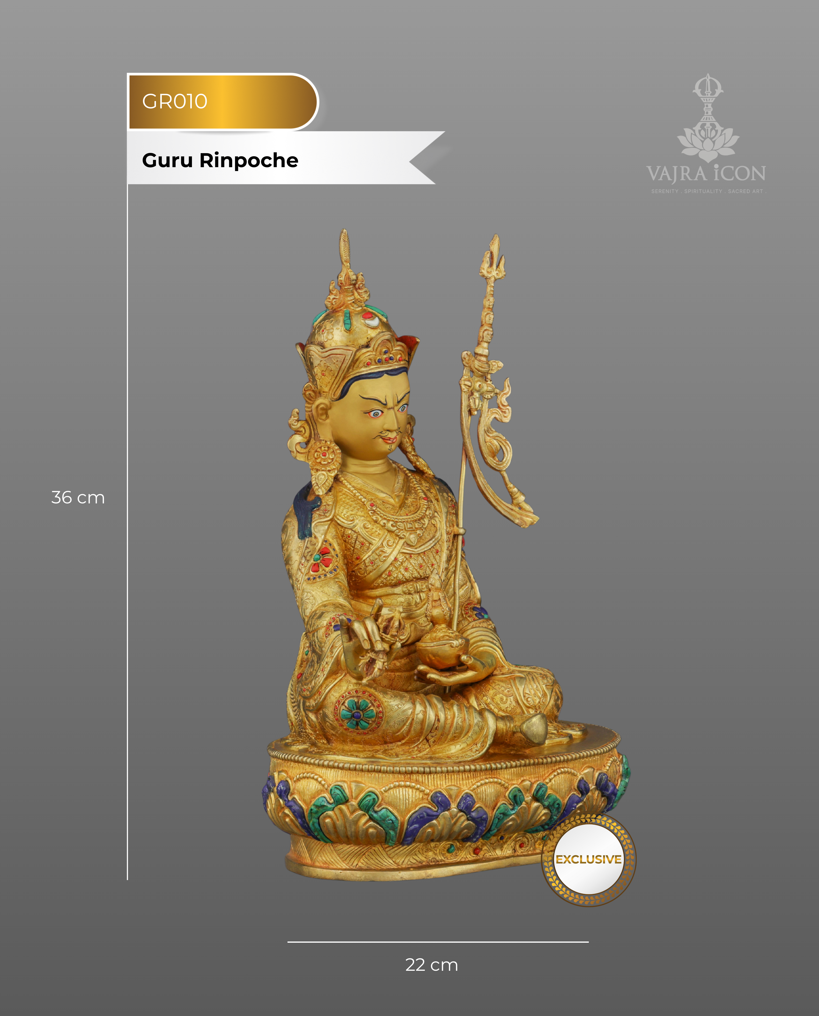 Divine Majesty | Handcrafted 24K Gold Gilded Guru Rinpoche Statue from Nepal