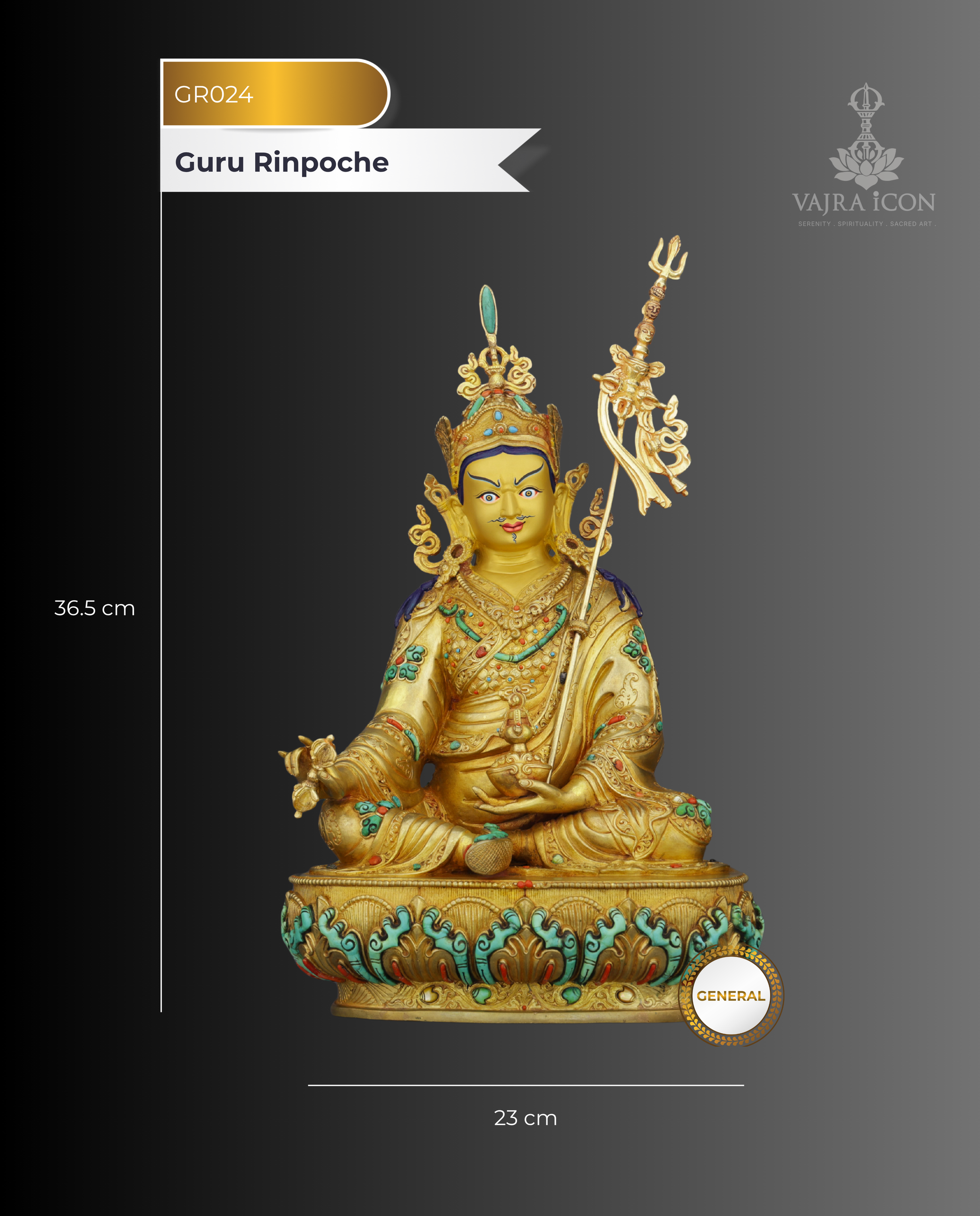 Fierce Grace in Gold | Guru Rinpoche Statue with Turquoise &amp; Coral Inlays - Authentic Handcrafted Statue