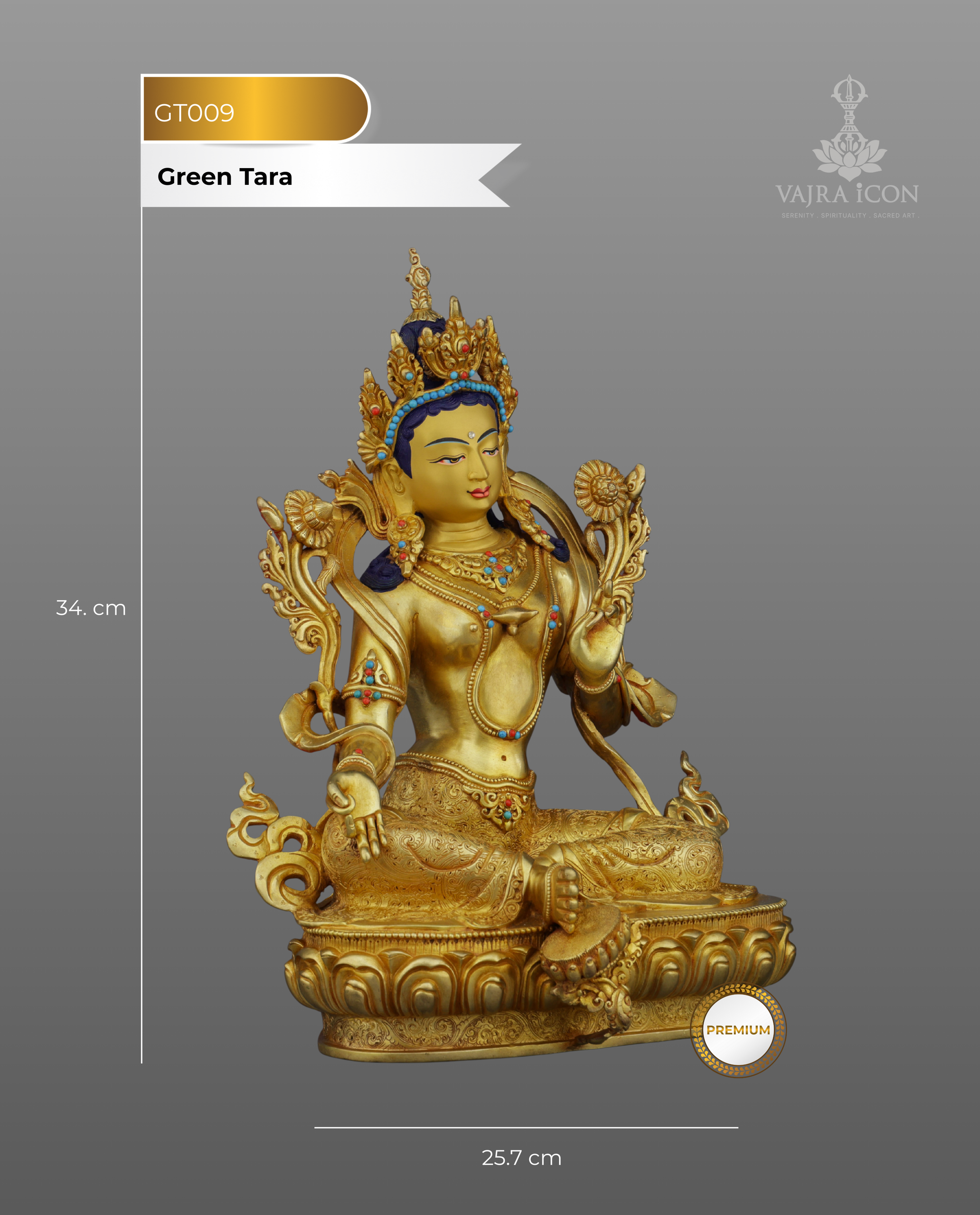 Radiant Green Tara Statue | The Compassionate Protectress in Pure Gold - Authentic Handcrafted Statue