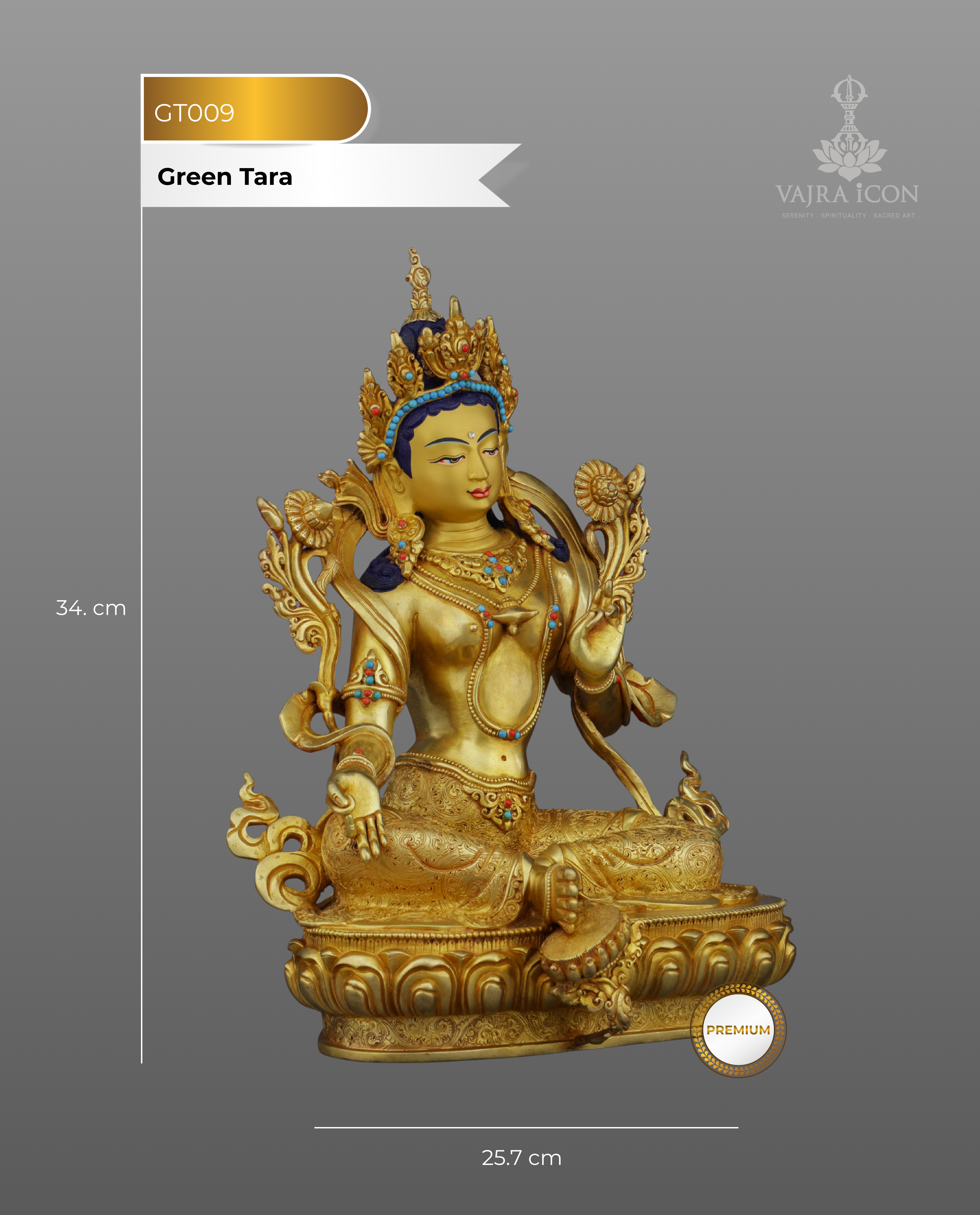 Radiant Green Tara Statue | The Compassionate Protectress in Pure Gold