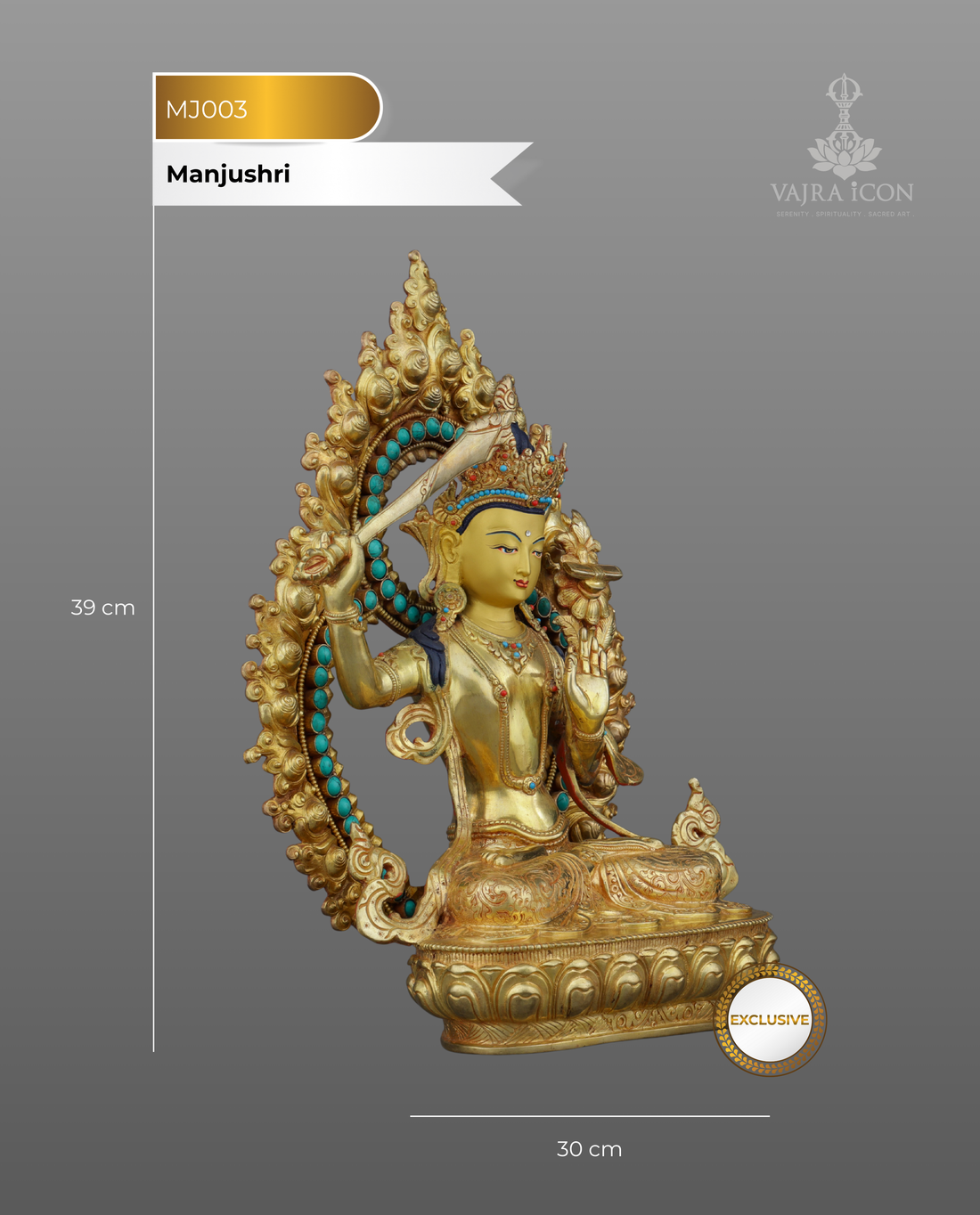 Sword of Wisdom | Magnificent 24K Gold Gilded Manjushri Buddha Statue from Nepal