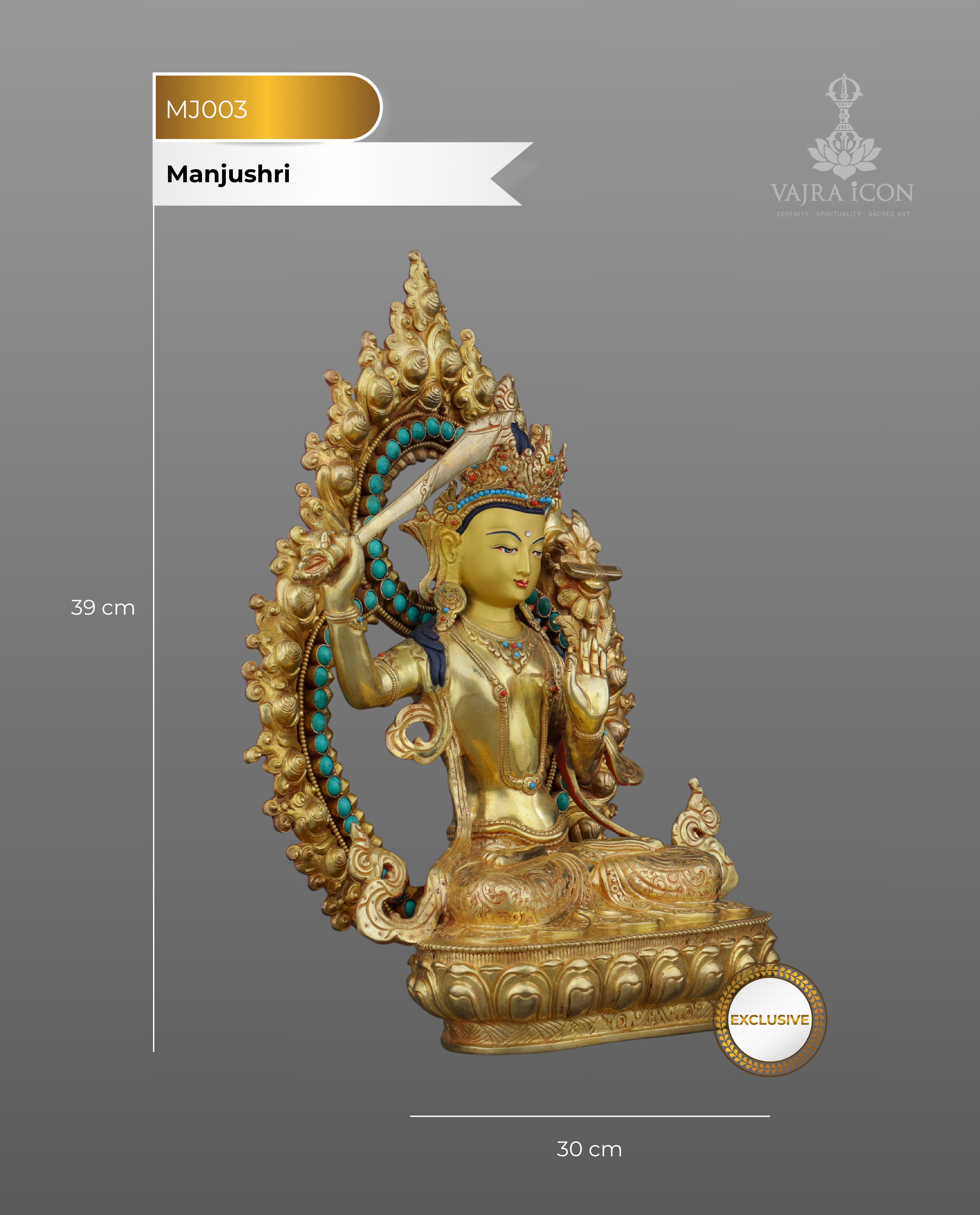 Sword of Wisdom | Magnificent 24K Gold Gilded Manjushri Buddha Statue from Nepal
